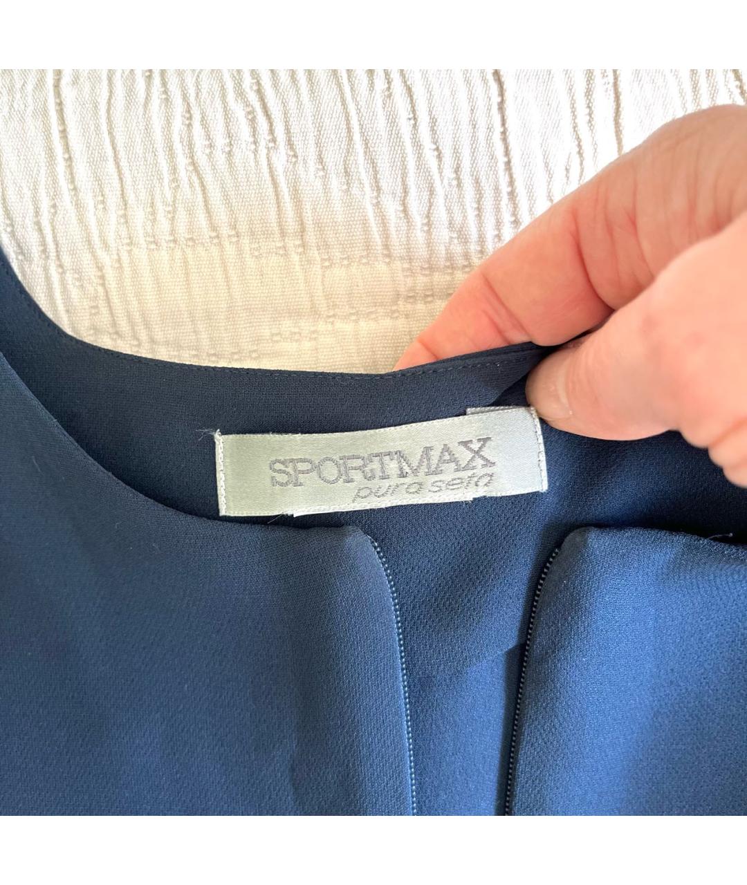 SPORTMAX Темно-синее шелковое повседневное платье, фото 5