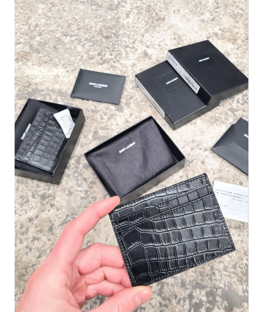 SAINT LAURENT Черный кожаный кардхолдер, фото 3