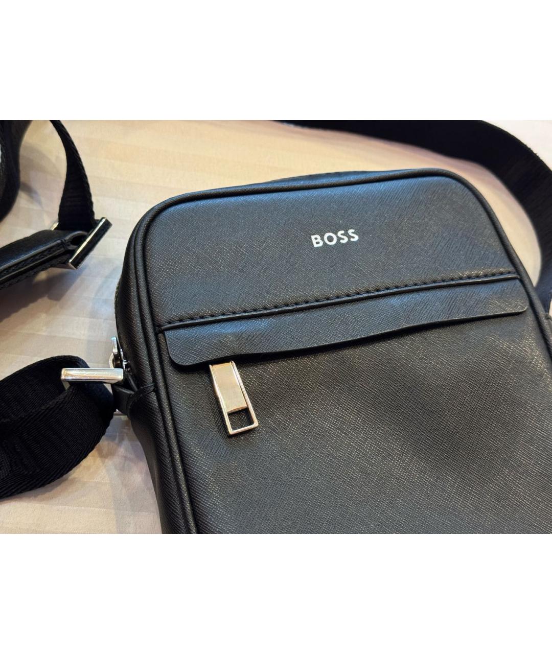 HUGO BOSS Черная кожаная сумка на плечо, фото 2