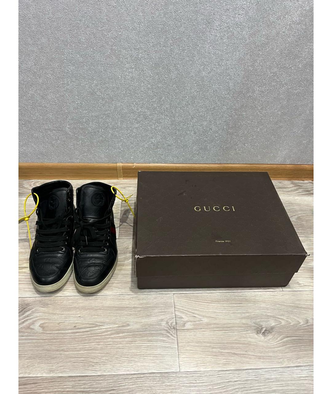 GUCCI Темно-синие кожаные высокие кроссовки / кеды, фото 3