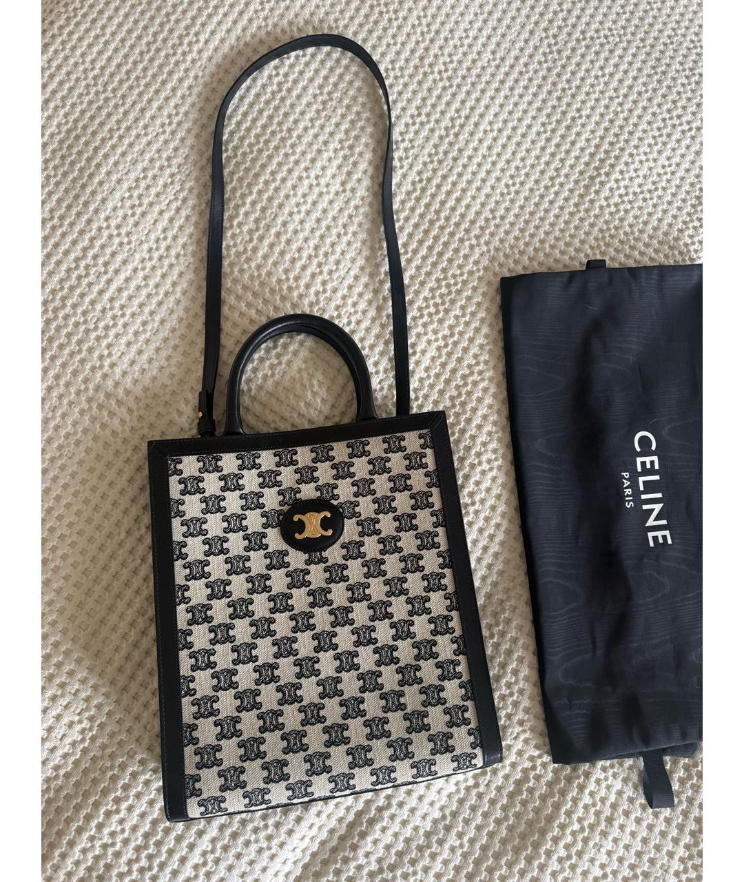 CELINE Черная кожаная сумка тоут, фото 7