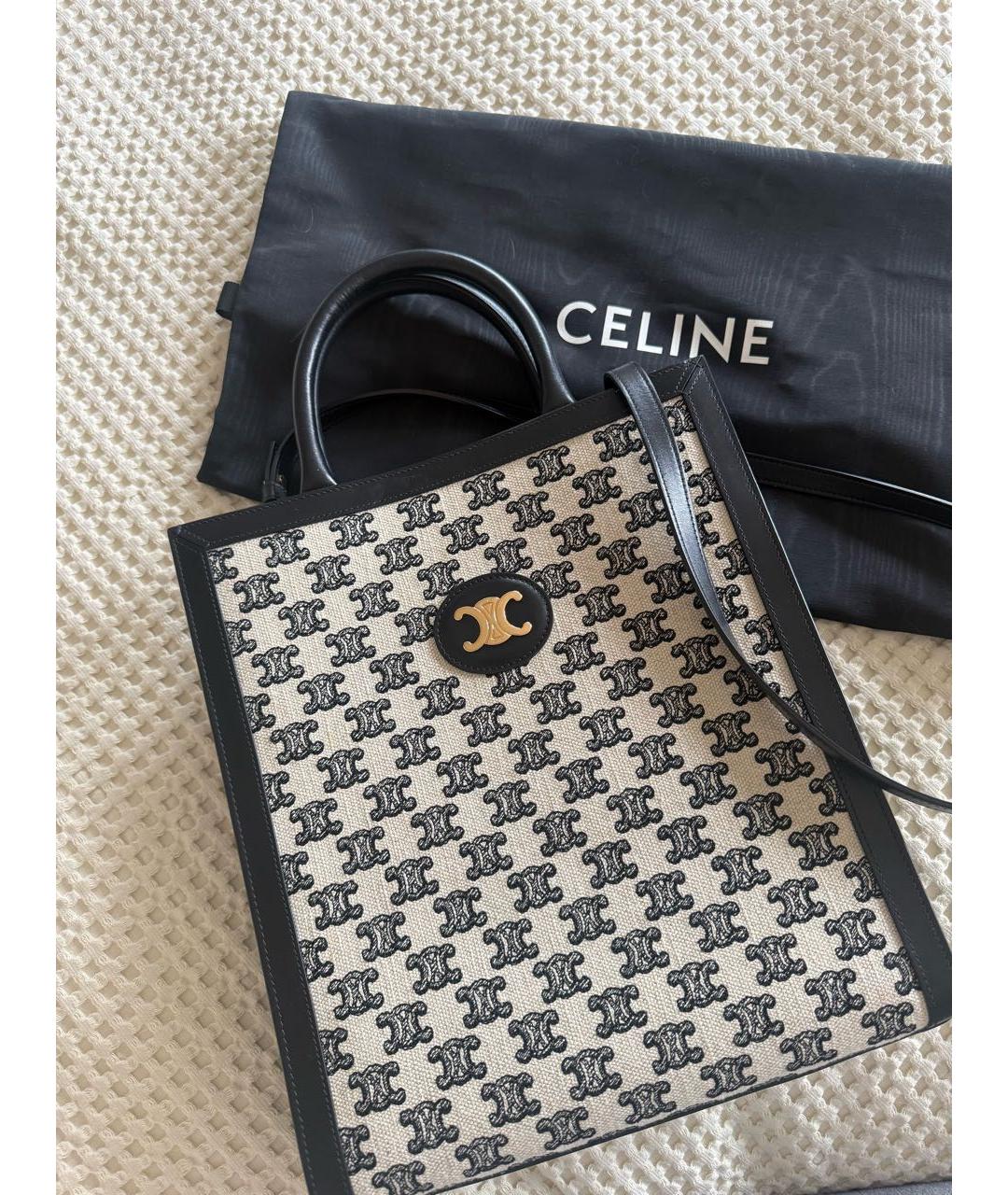 CELINE Черная кожаная сумка тоут, фото 9