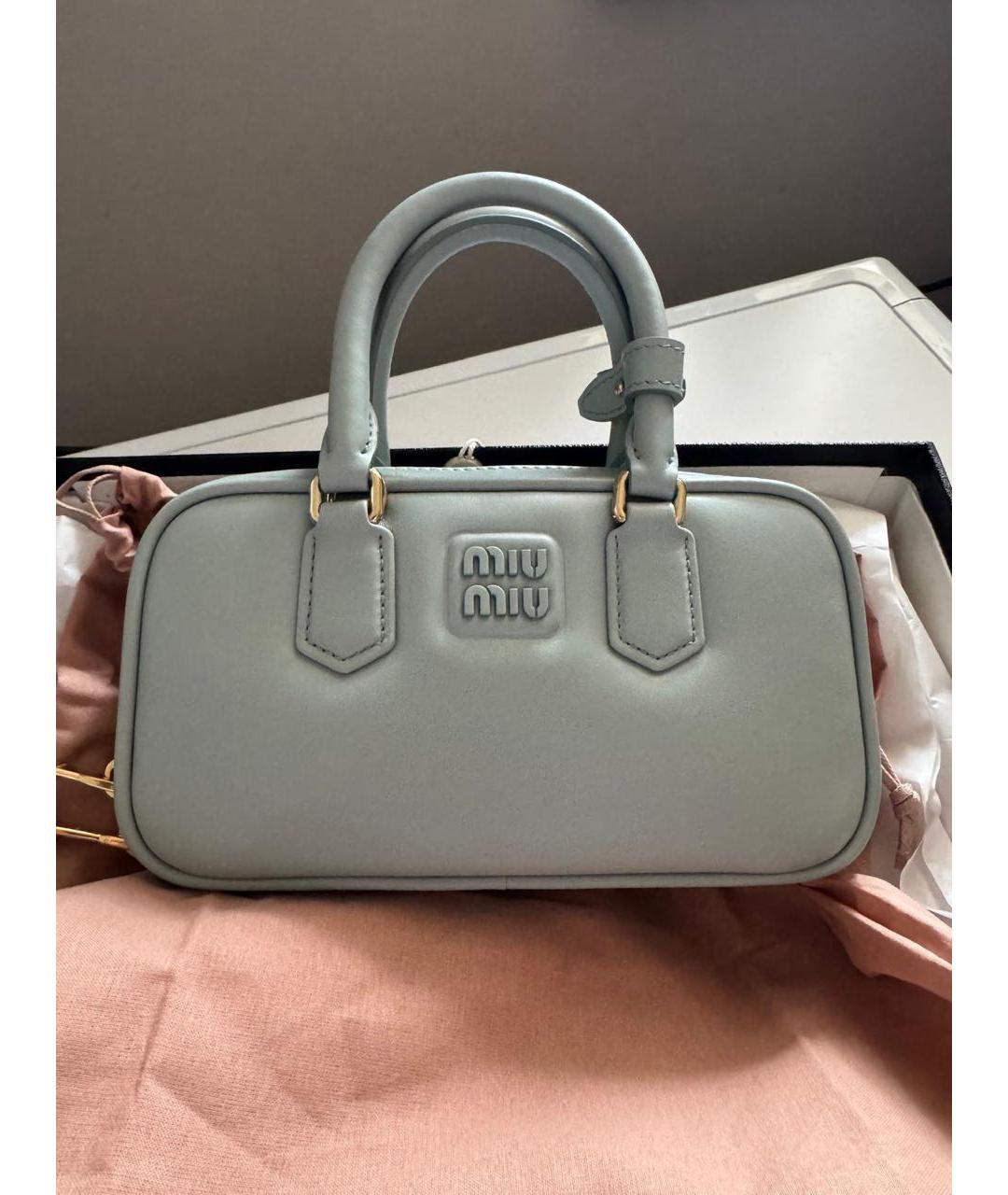 MIU MIU Голубая кожаная сумка с короткими ручками, фото 5