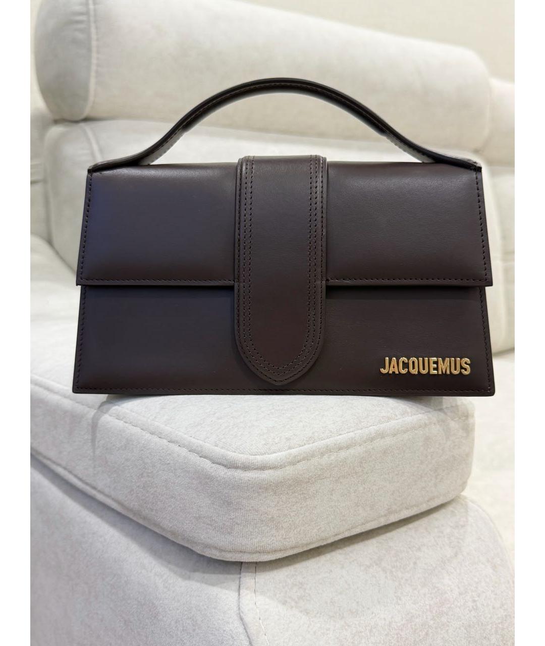 JACQUEMUS Коричневая кожаная сумка с короткими ручками, фото 6