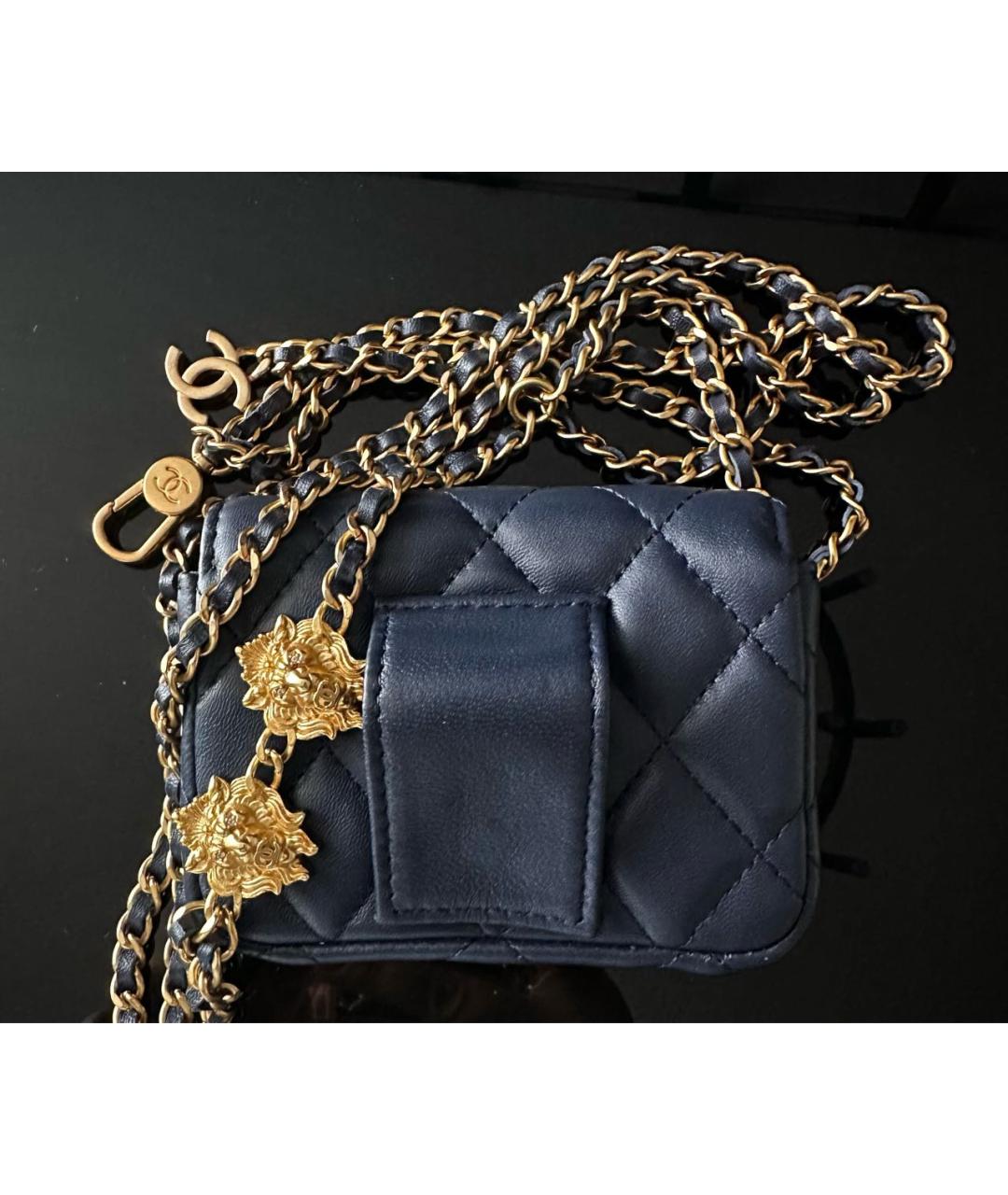 CHANEL Темно-синяя кожаная поясная сумка, фото 4