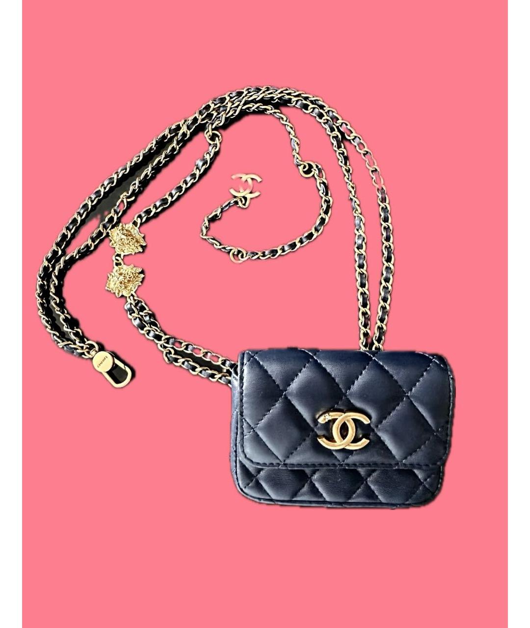 CHANEL Темно-синяя кожаная поясная сумка, фото 5