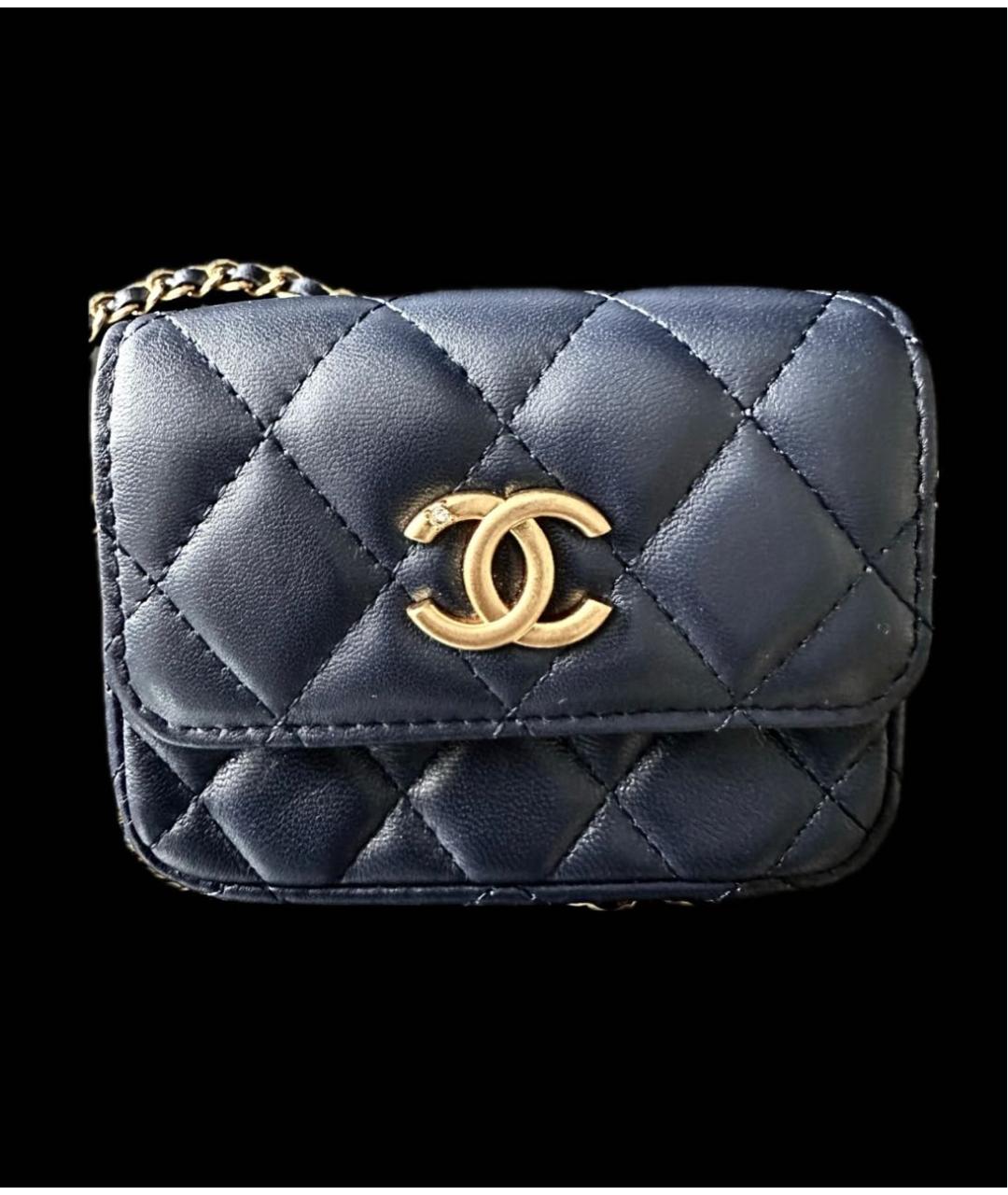 CHANEL Темно-синяя кожаная поясная сумка, фото 3