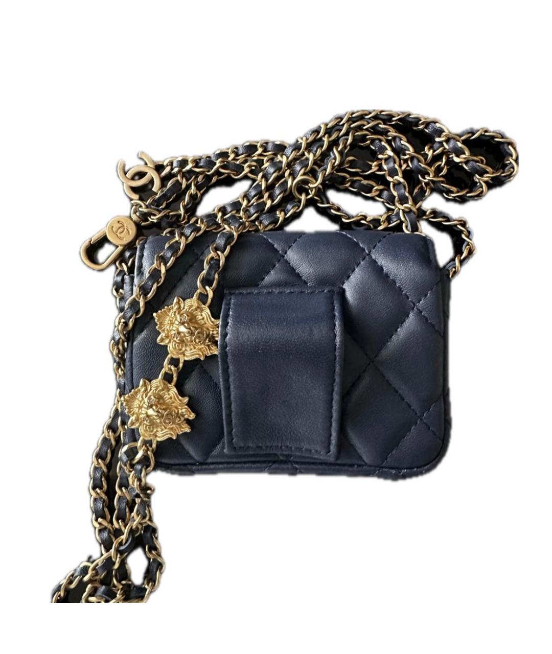 CHANEL Темно-синяя кожаная поясная сумка, фото 2