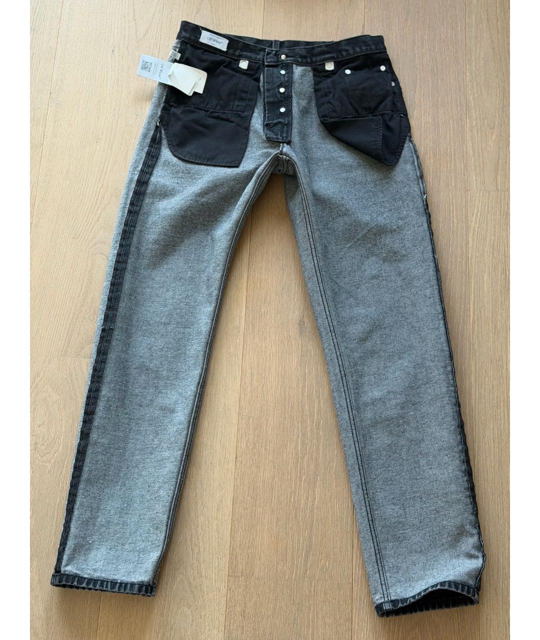 OFF-WHITE Черные хлопковые прямые джинсы, фото 3