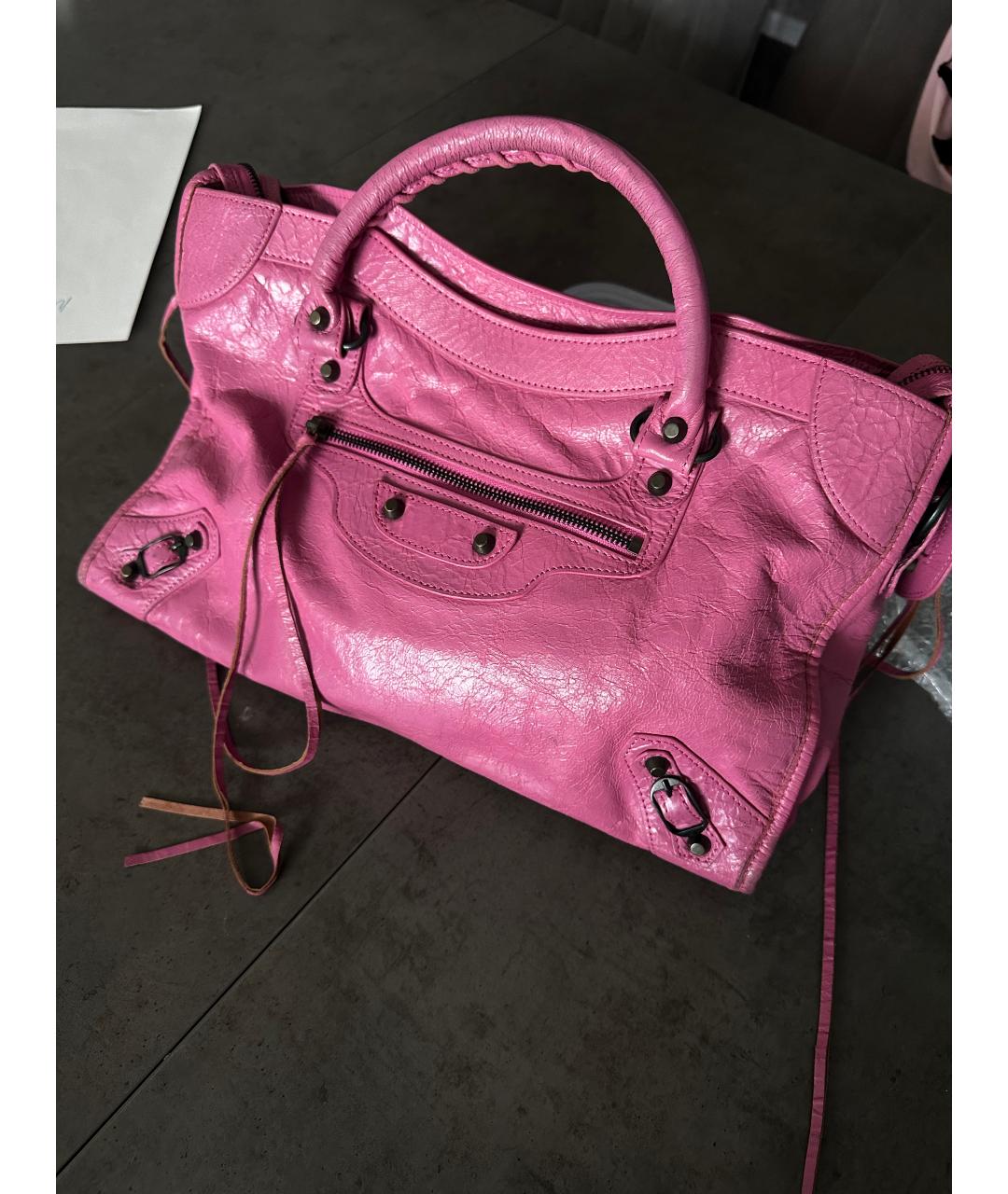 BALENCIAGA Розовая кожаная сумка с короткими ручками, фото 5