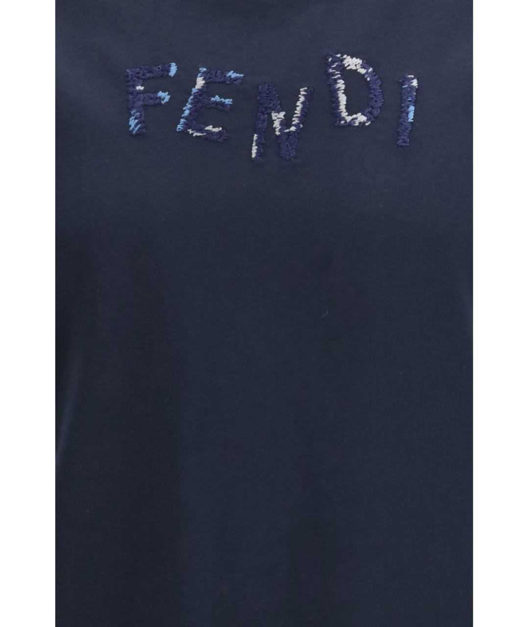 FENDI Темно-синяя хлопковая футболка, фото 3
