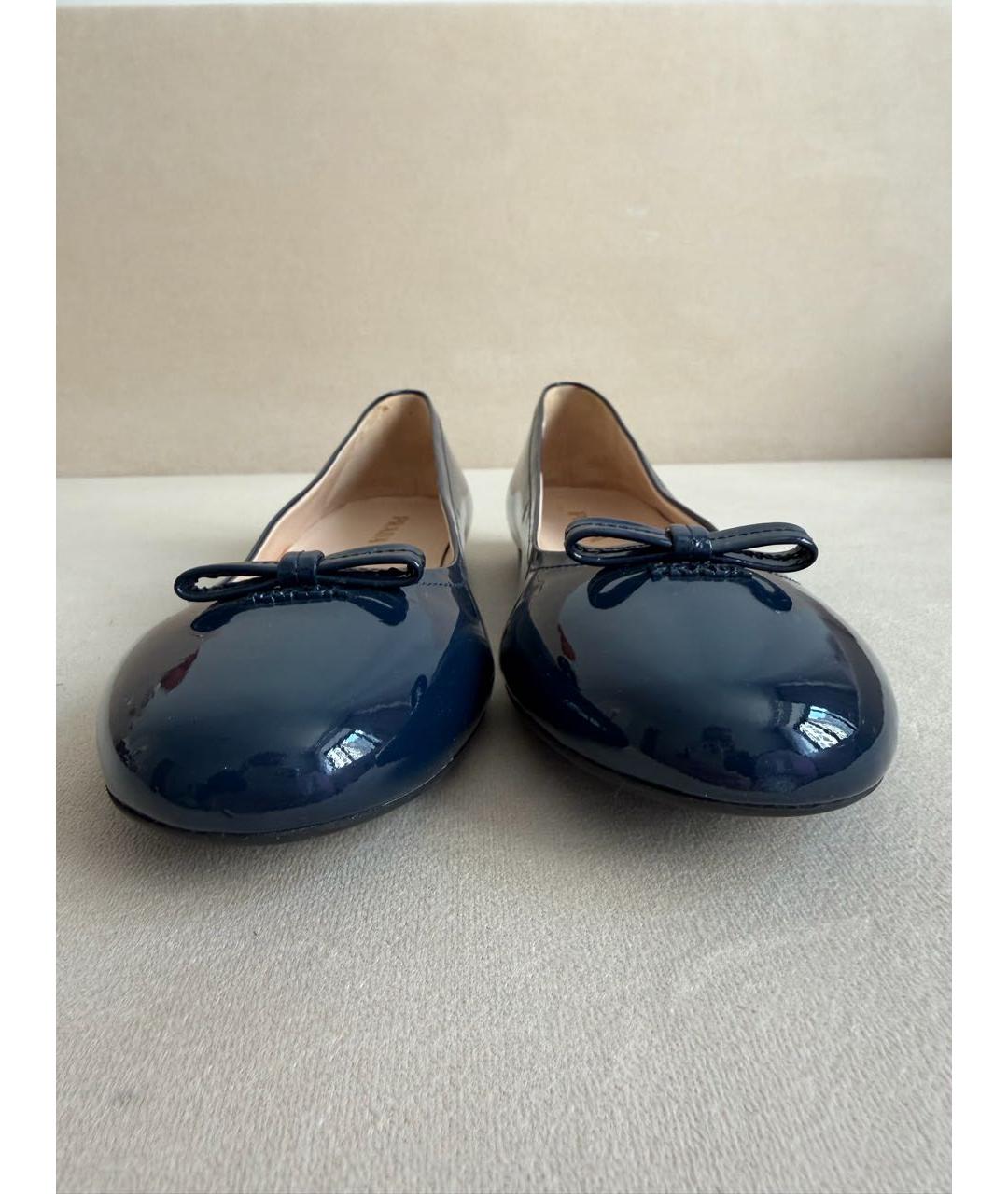 PRADA Темно-синие балетки из лакированной кожи, фото 2