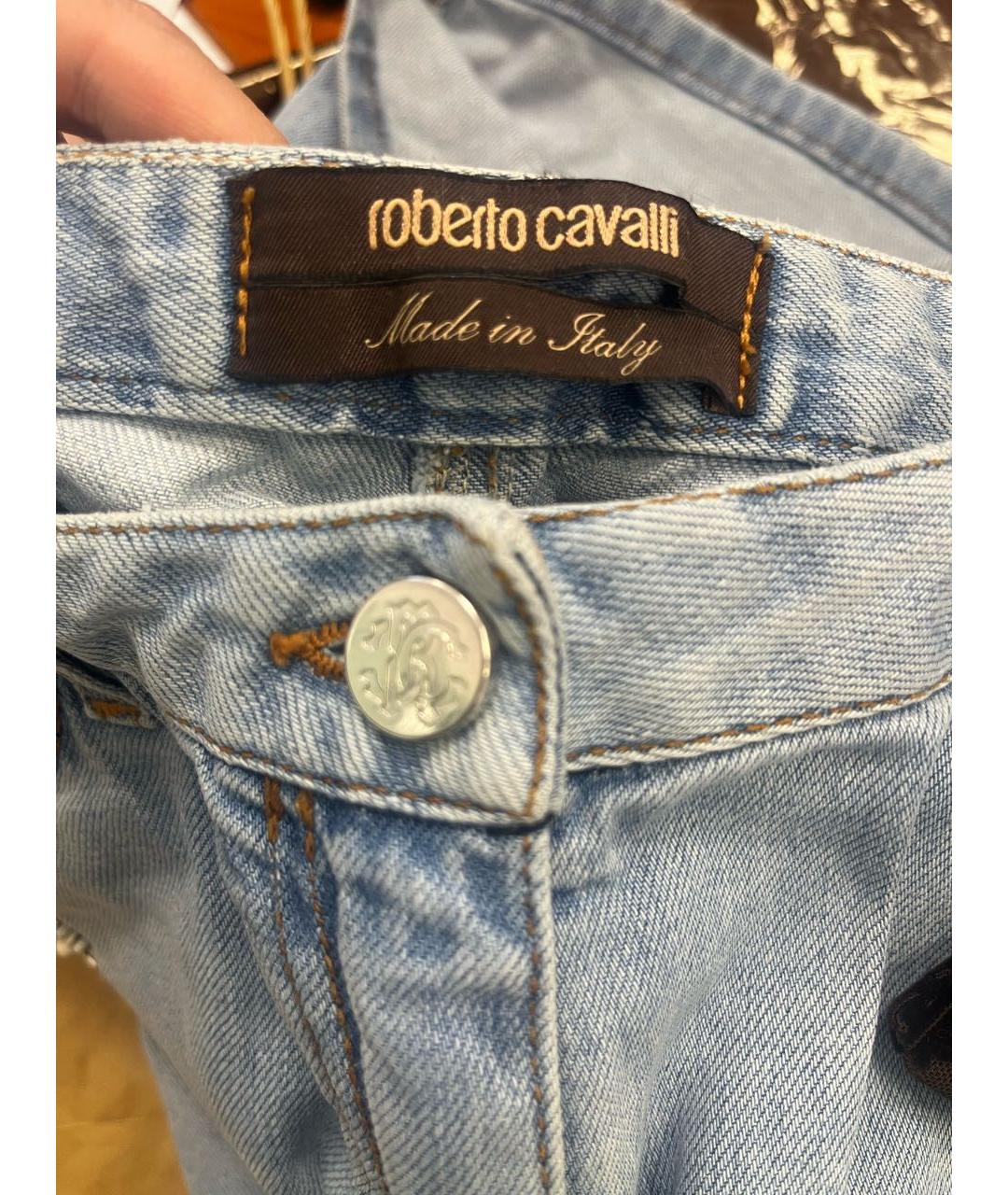 ROBERTO CAVALLI Голубые хлопковые джинсы клеш, фото 3