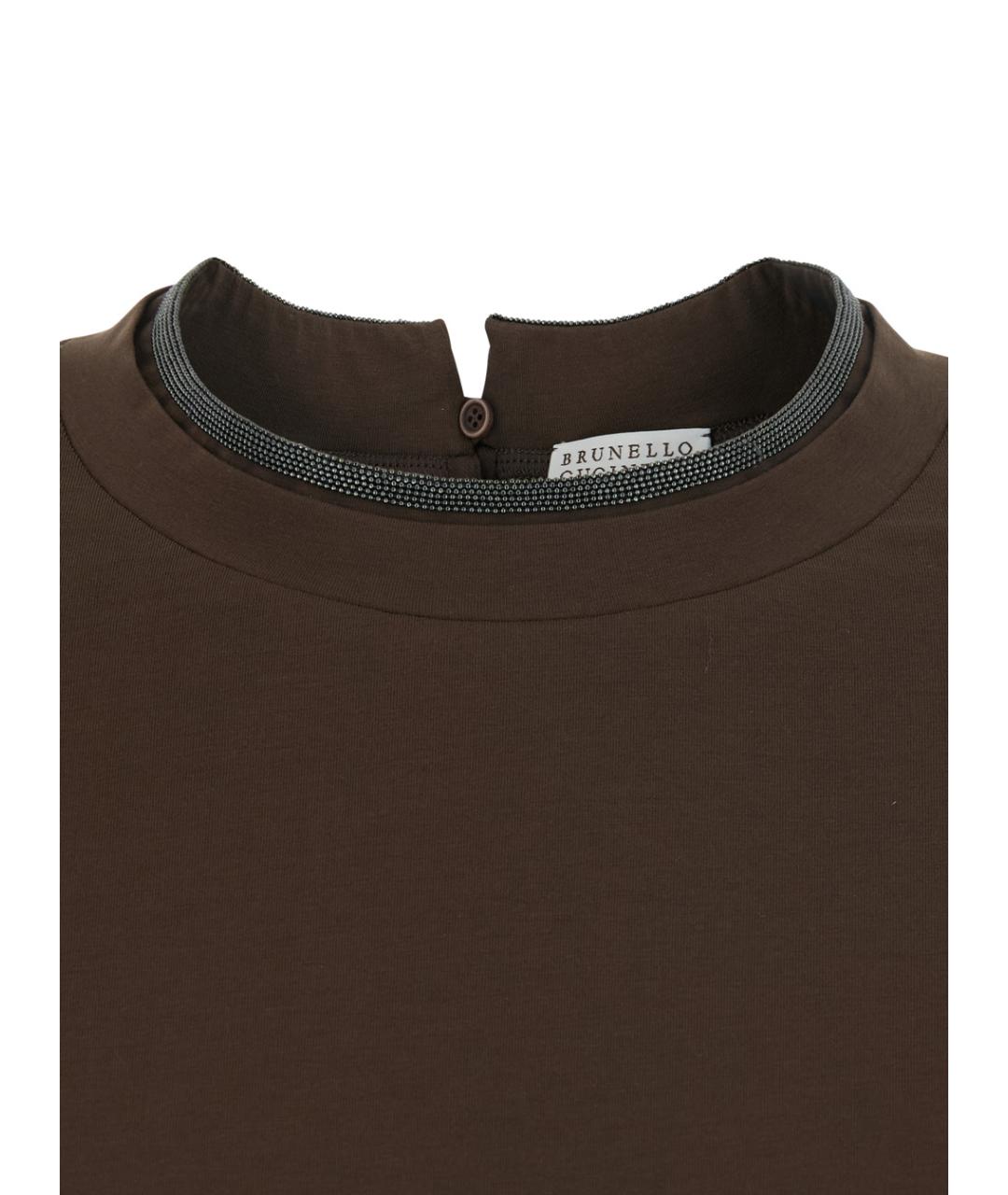 BRUNELLO CUCINELLI Коричневая хлопковая футболка, фото 3