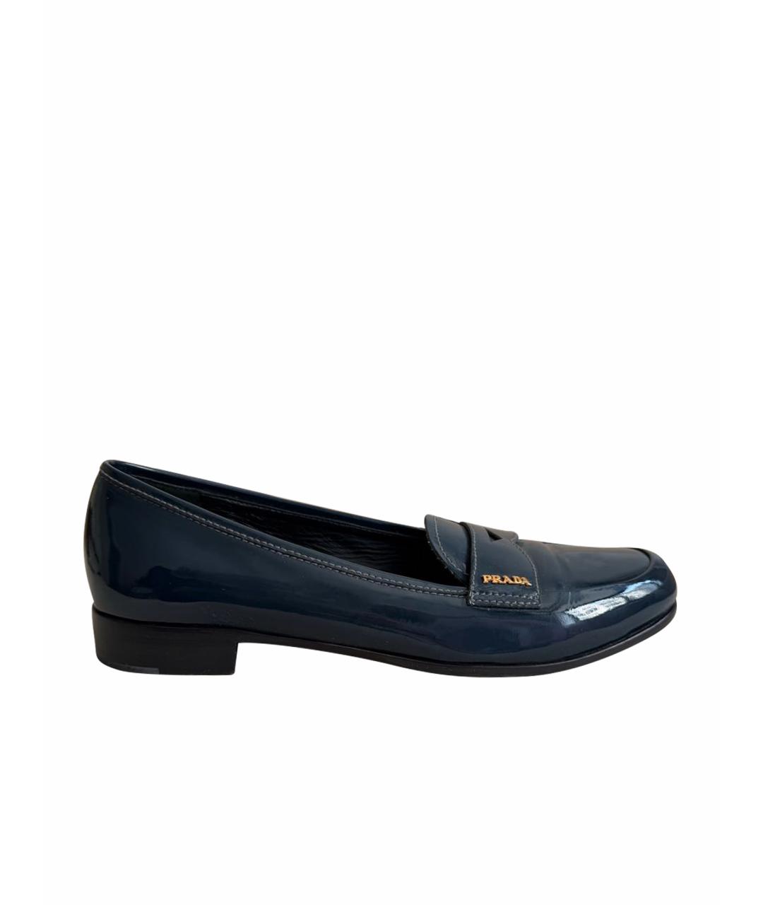 PRADA Темно-синие лоферы из лакированной кожи, фото 1
