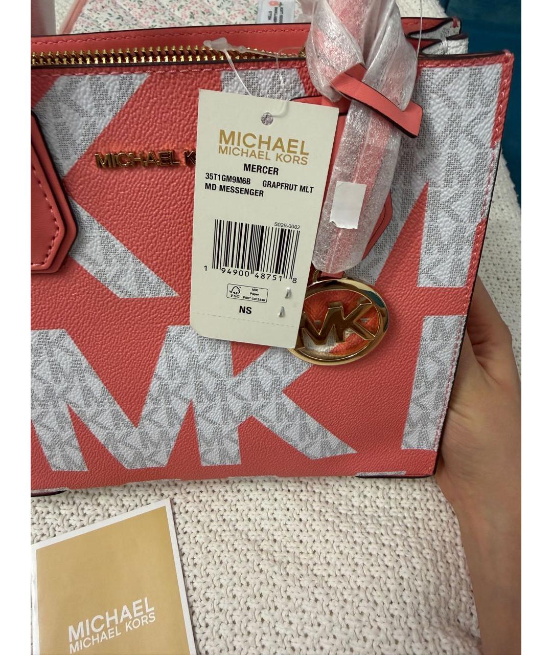 MICHAEL KORS Коралловая кожаная сумка с короткими ручками, фото 2