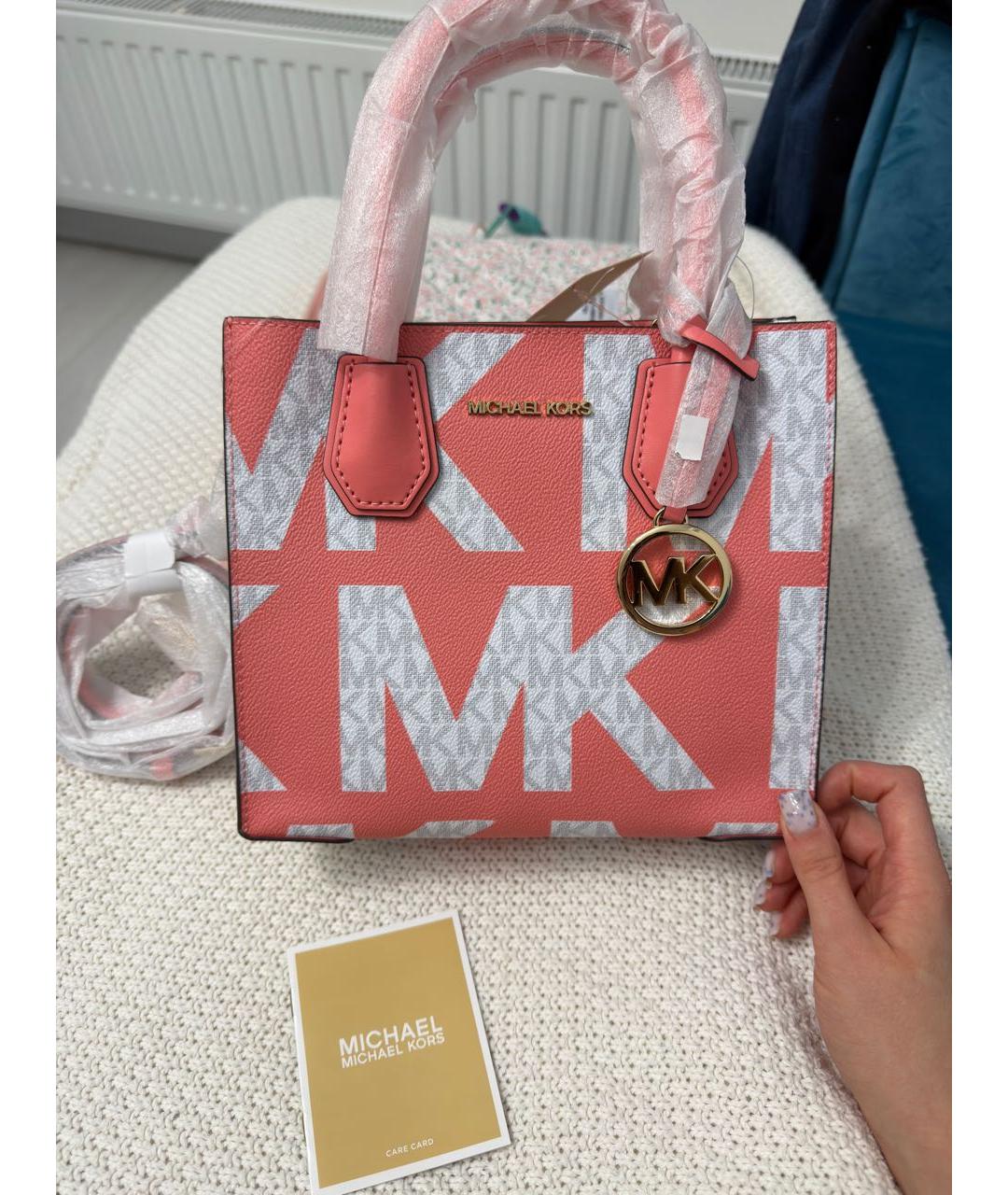 MICHAEL KORS Коралловая кожаная сумка с короткими ручками, фото 8