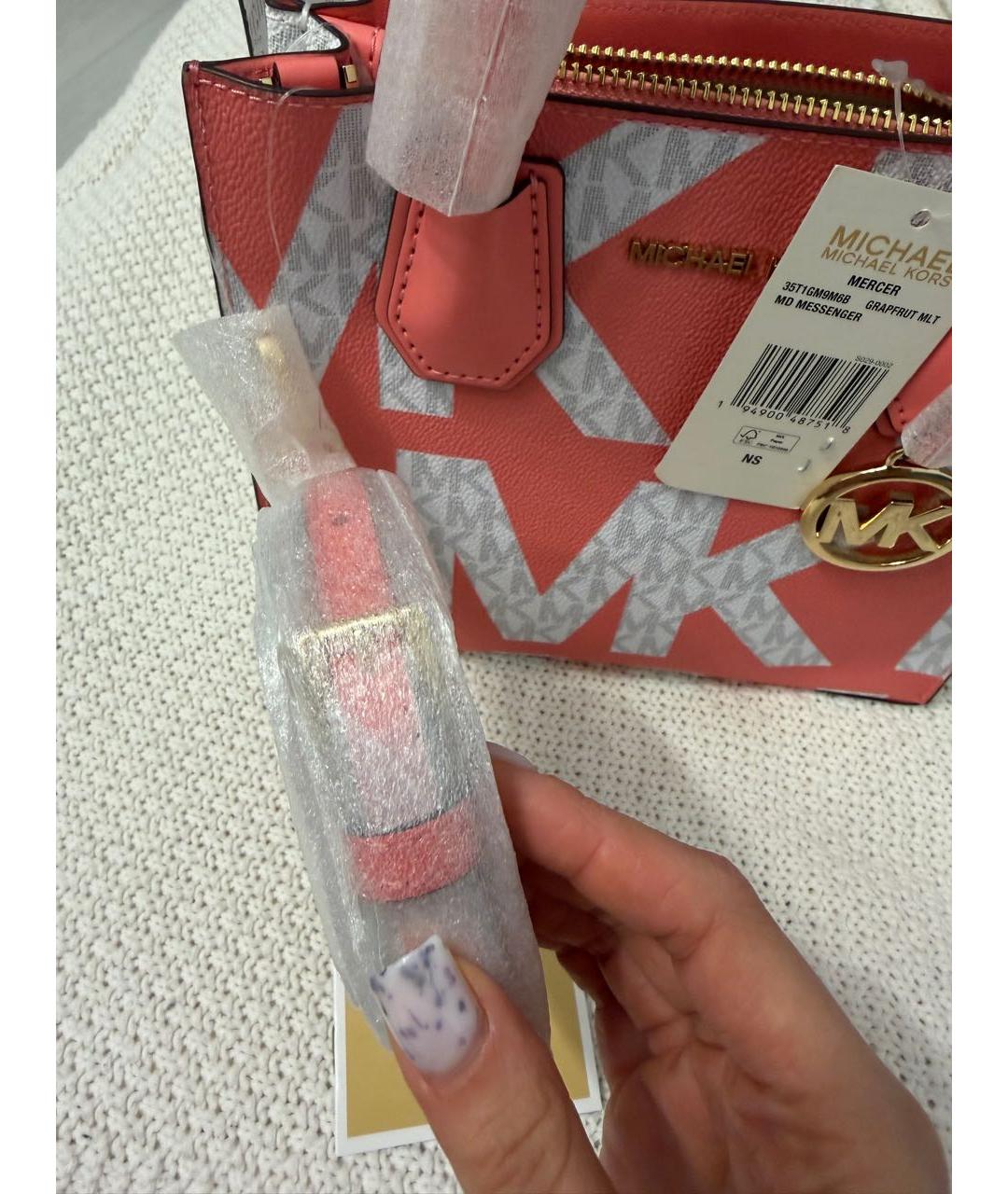 MICHAEL KORS Коралловая кожаная сумка с короткими ручками, фото 3