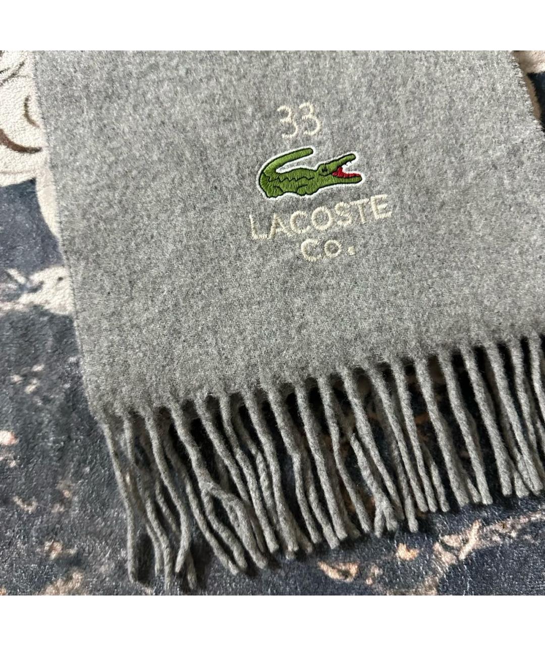 LACOSTE Серый шерстяной шарф, фото 3