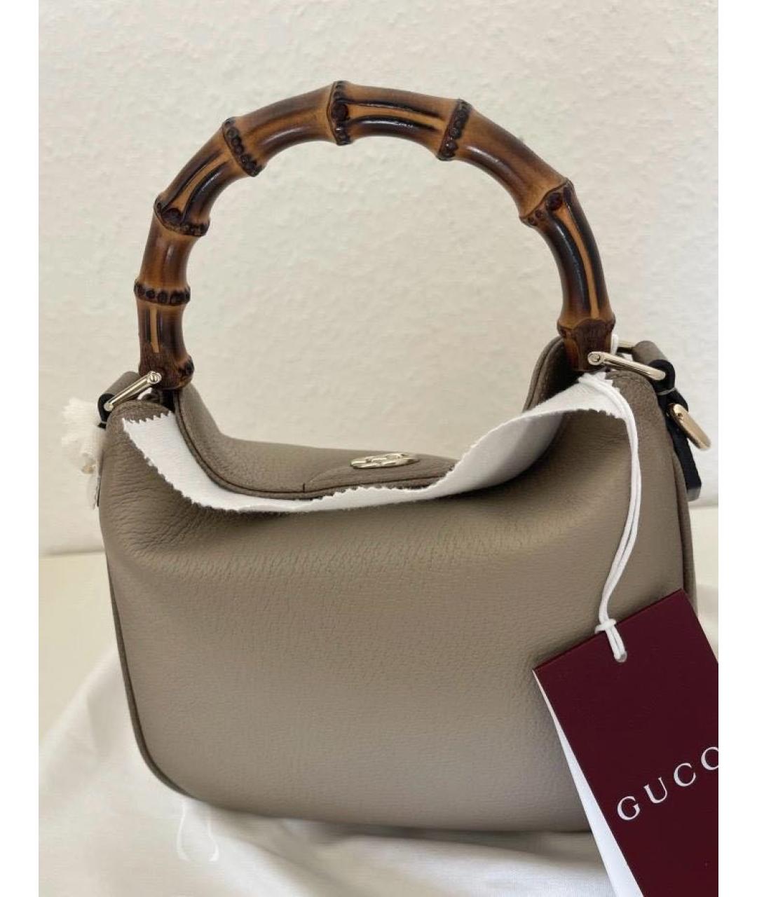 GUCCI Бежевая кожаная сумка с короткими ручками, фото 2