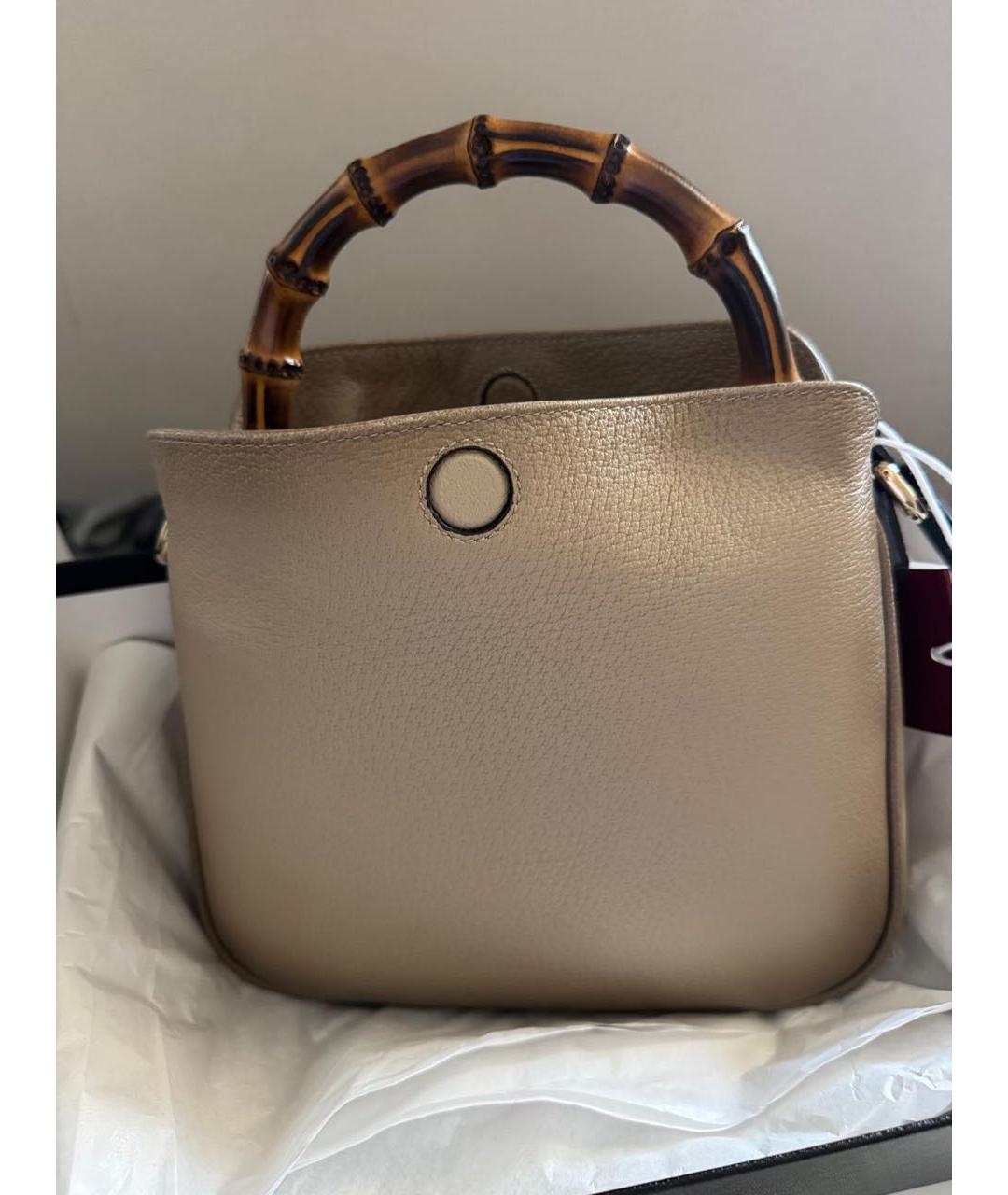 GUCCI Бежевая кожаная сумка с короткими ручками, фото 7