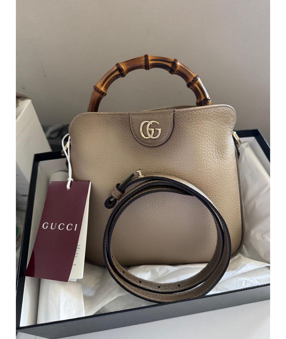 GUCCI Бежевая кожаная сумка с короткими ручками, фото 4