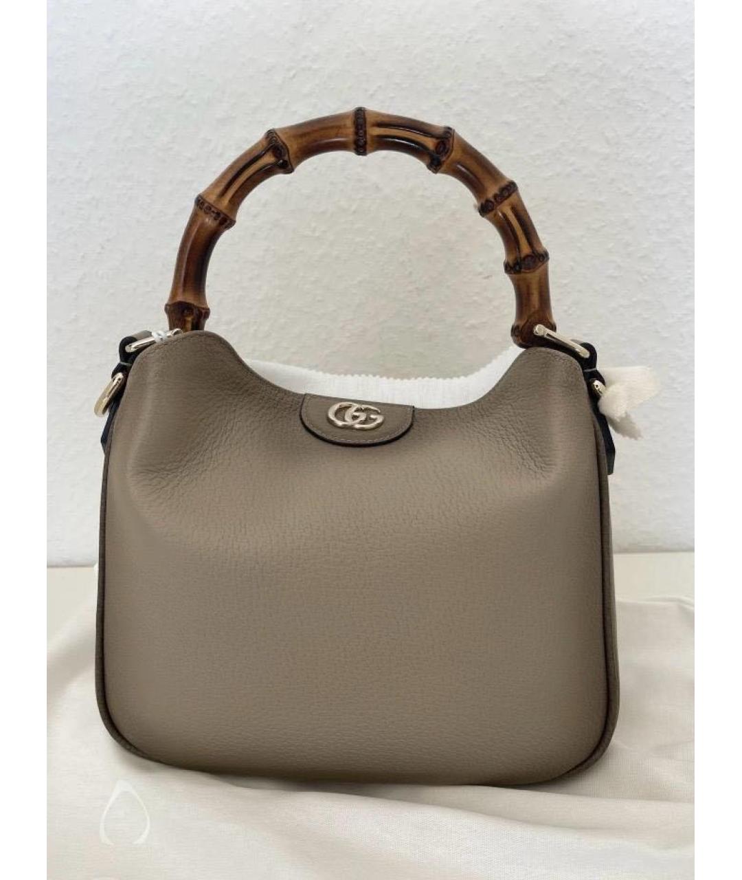 GUCCI Бежевая кожаная сумка с короткими ручками, фото 3