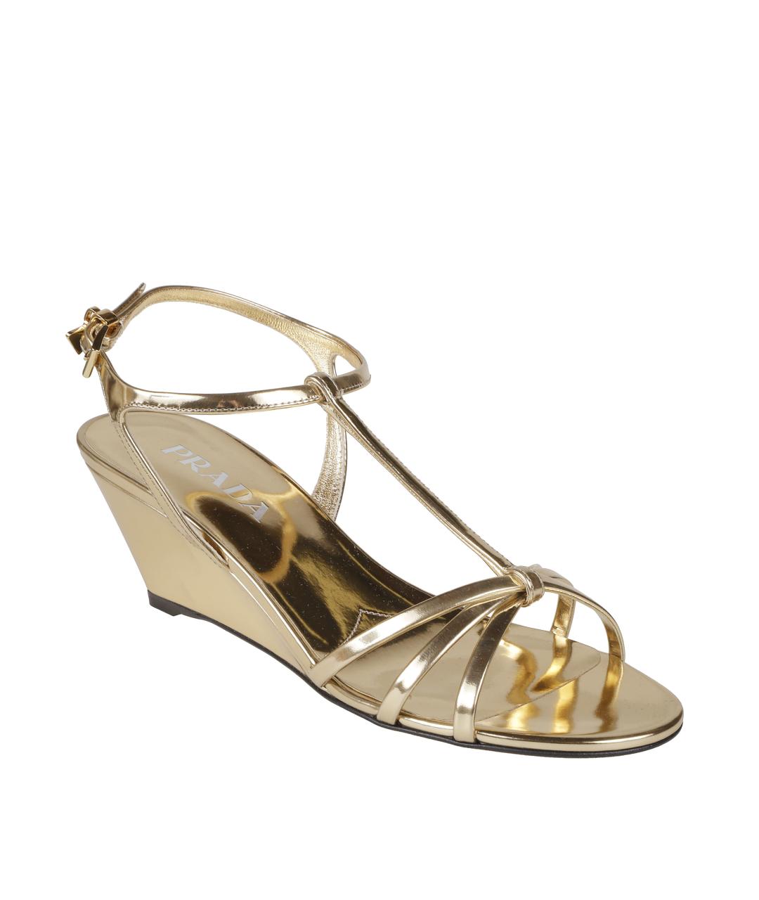 PRADA Золотые кожаные босоножки, фото 2