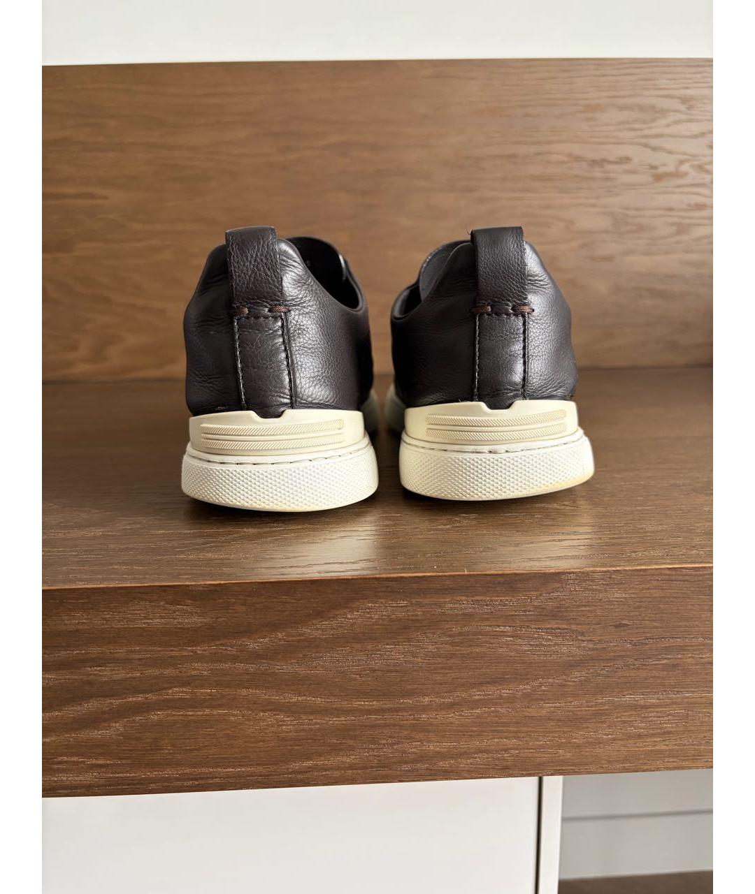 ZEGNA Коричневые кожаные слипоны, фото 4