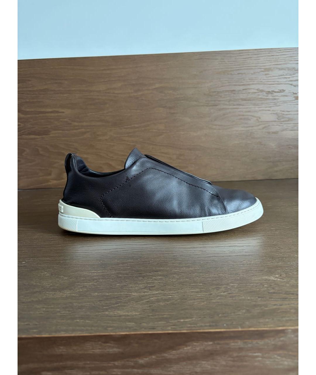 ZEGNA Коричневые кожаные слипоны, фото 5