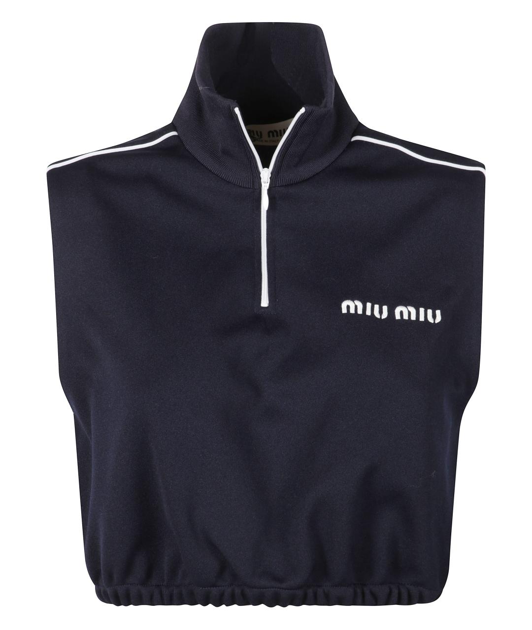 MIU MIU Темно-синяя полиэстеровая майка, фото 1