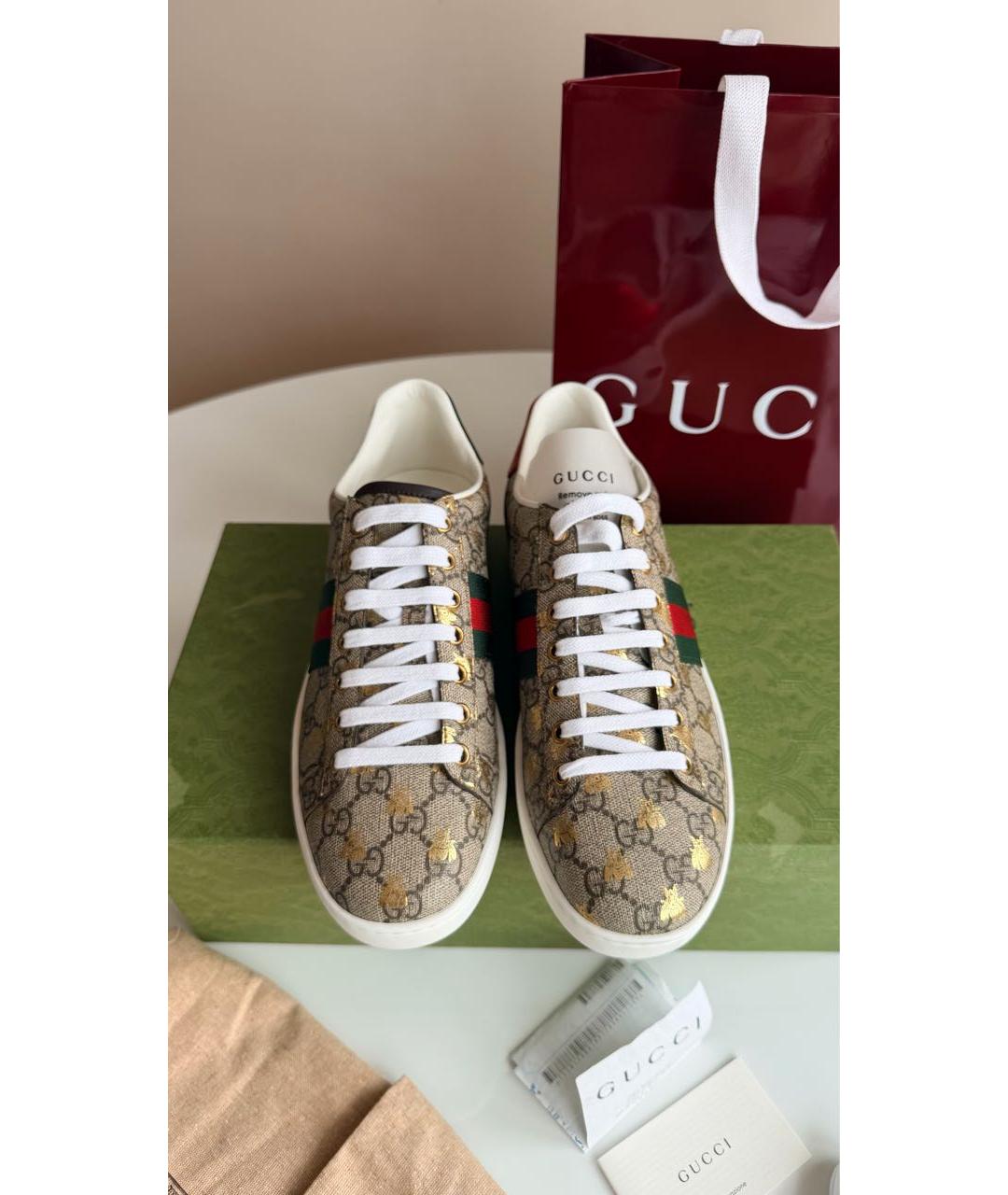 GUCCI Коричневые кожаные кеды, фото 2