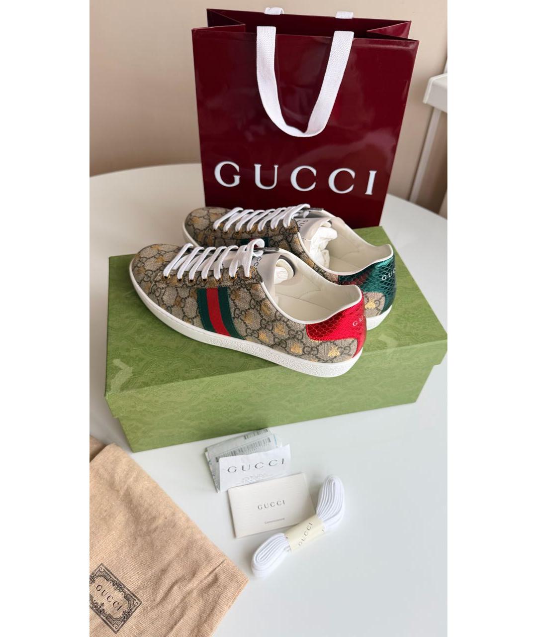 GUCCI Коричневые кожаные кеды, фото 8