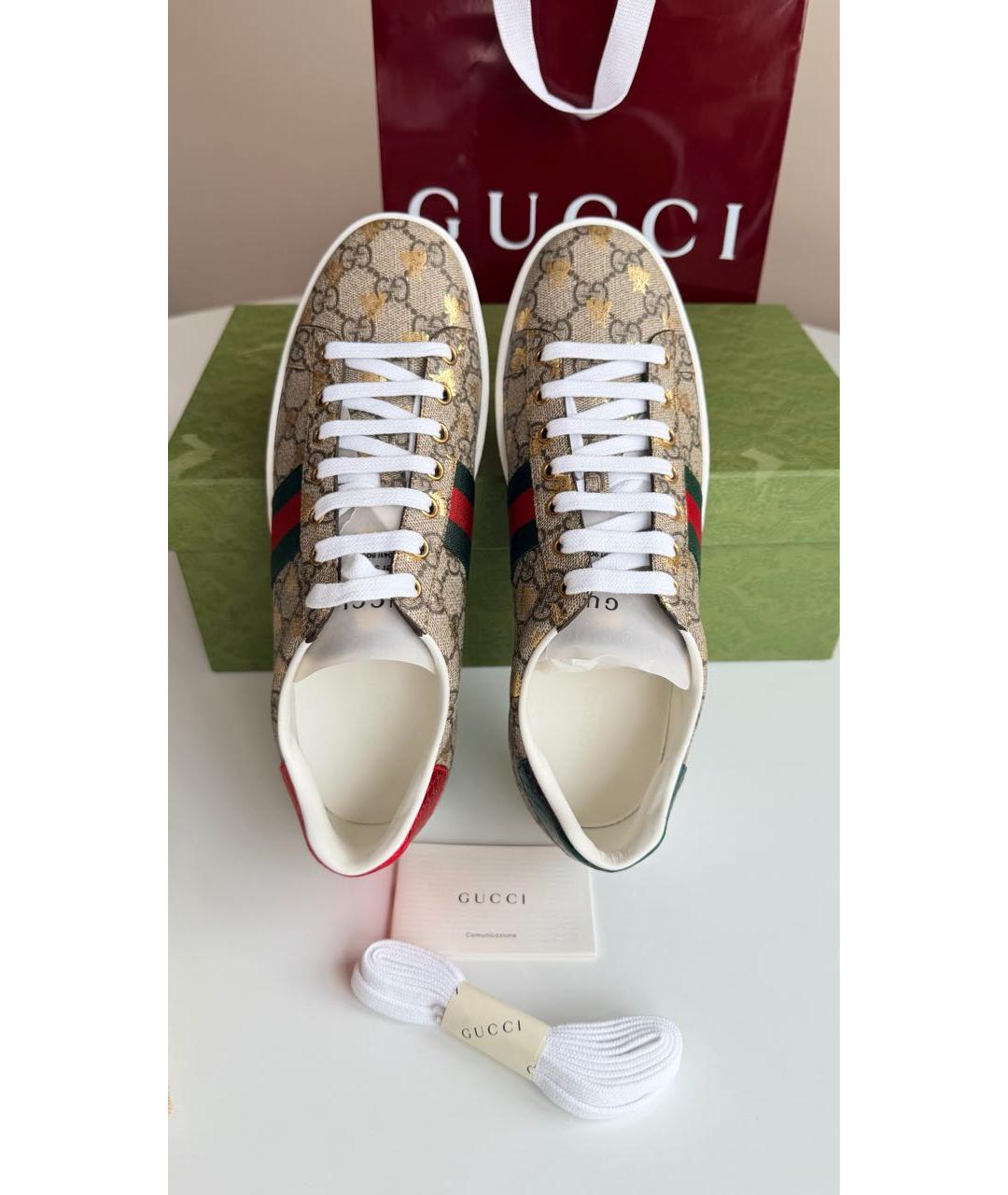 GUCCI Коричневые кожаные кеды, фото 3