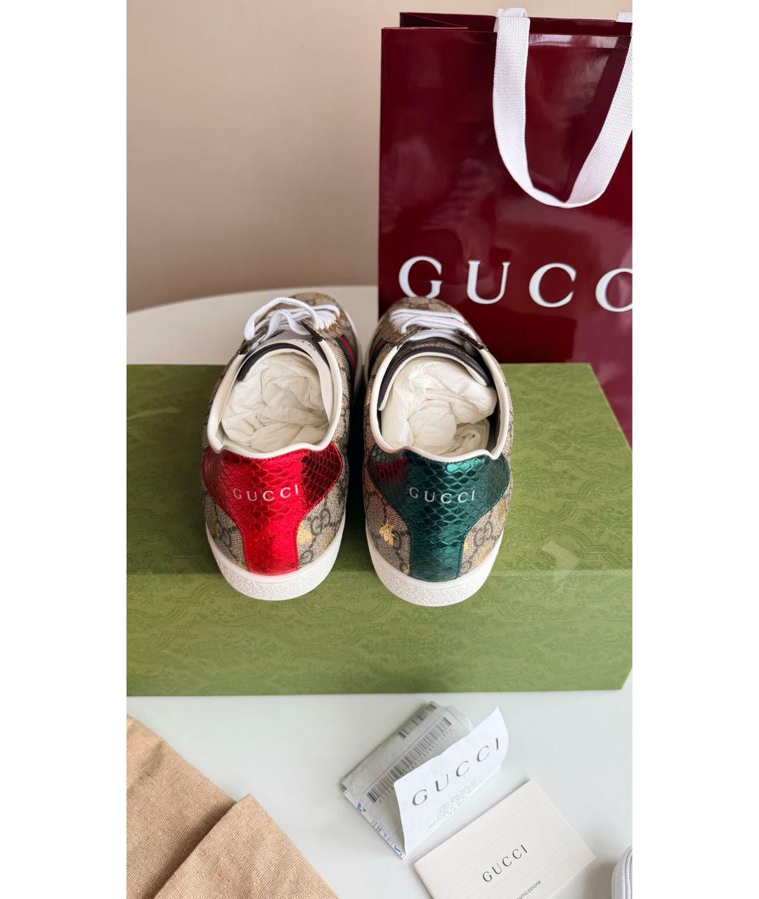 GUCCI Коричневые кожаные кеды, фото 4