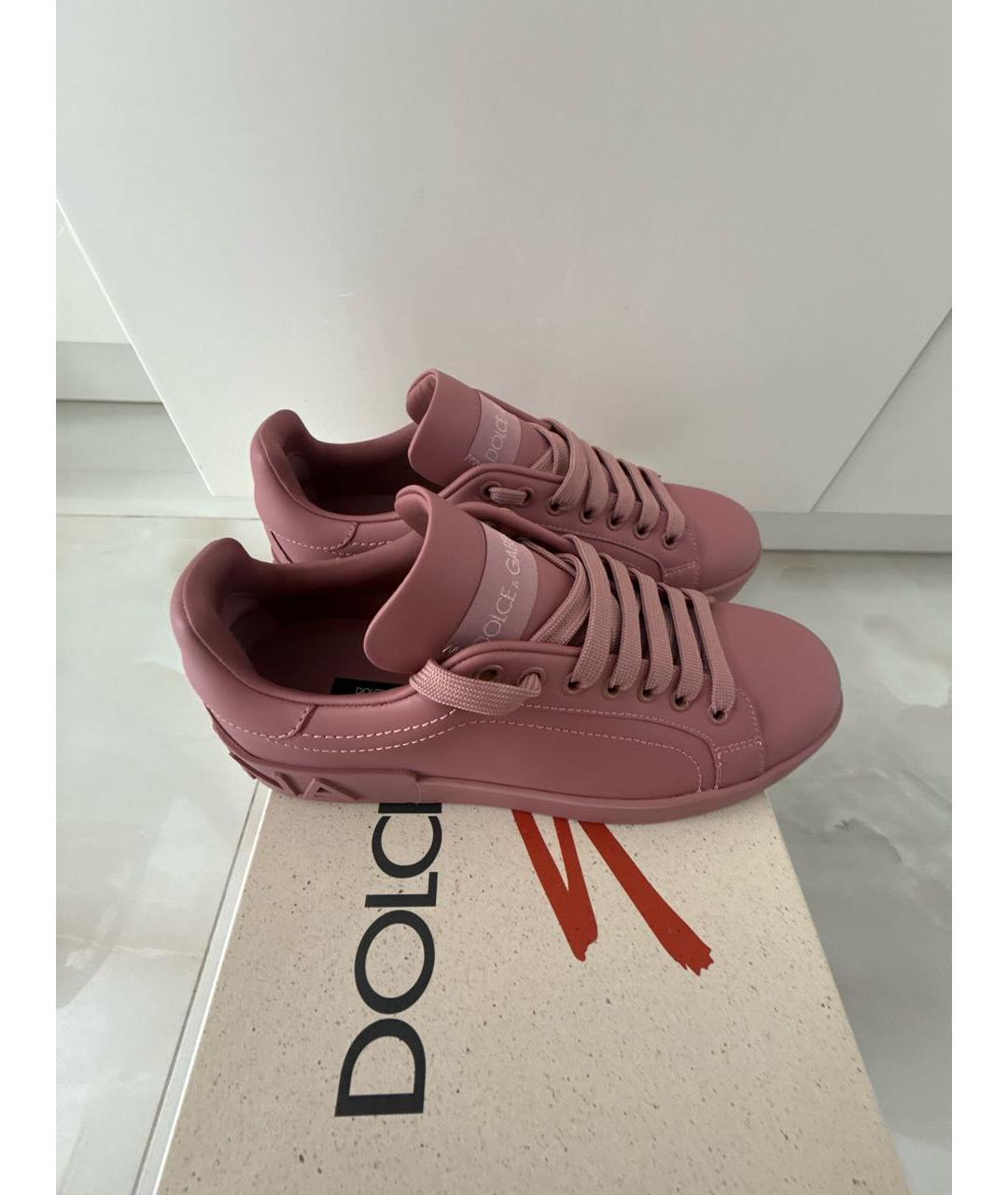 DOLCE&GABBANA Розовые кожаные кеды, фото 5