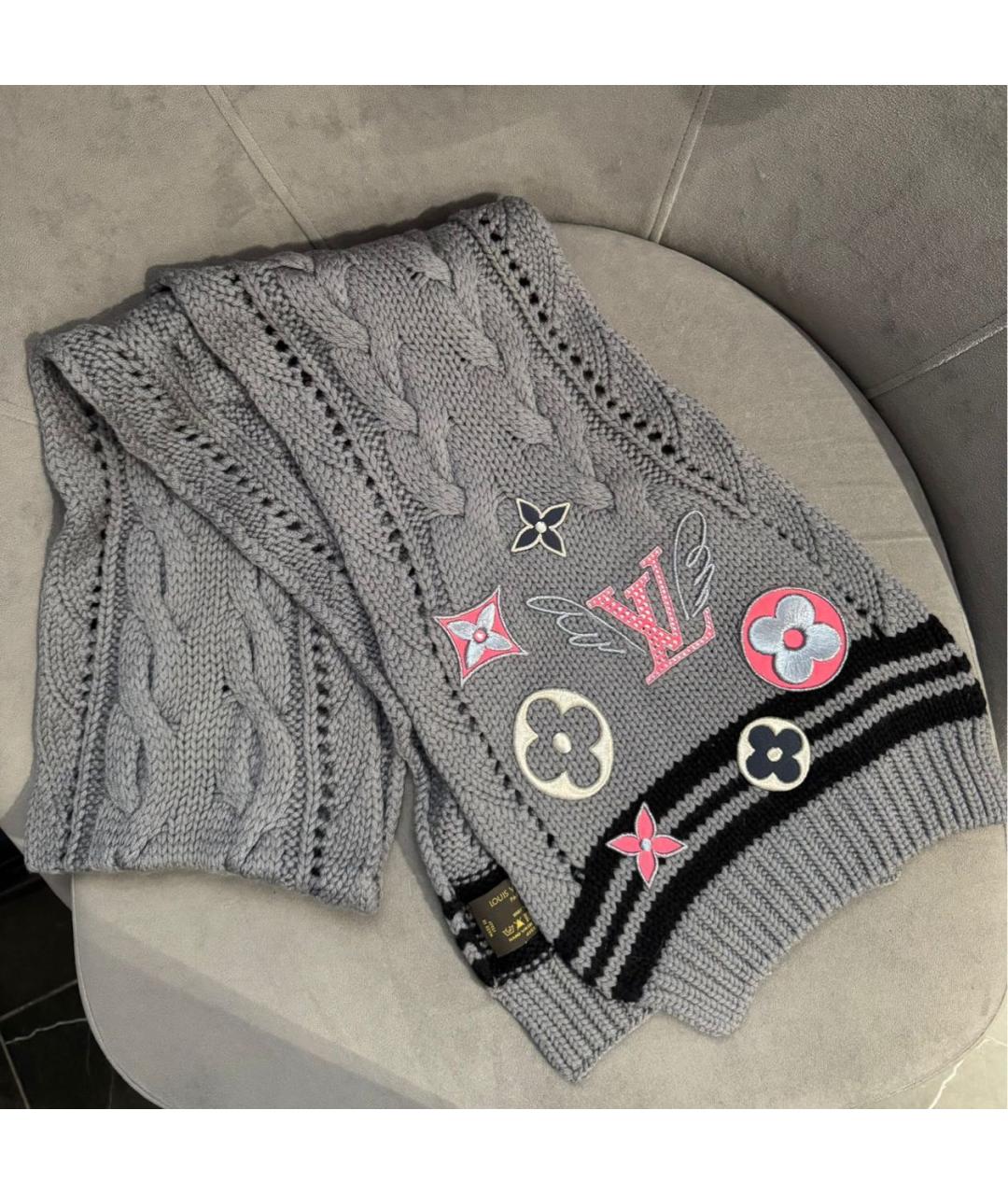 LOUIS VUITTON Серый шерстяной шарф, фото 3