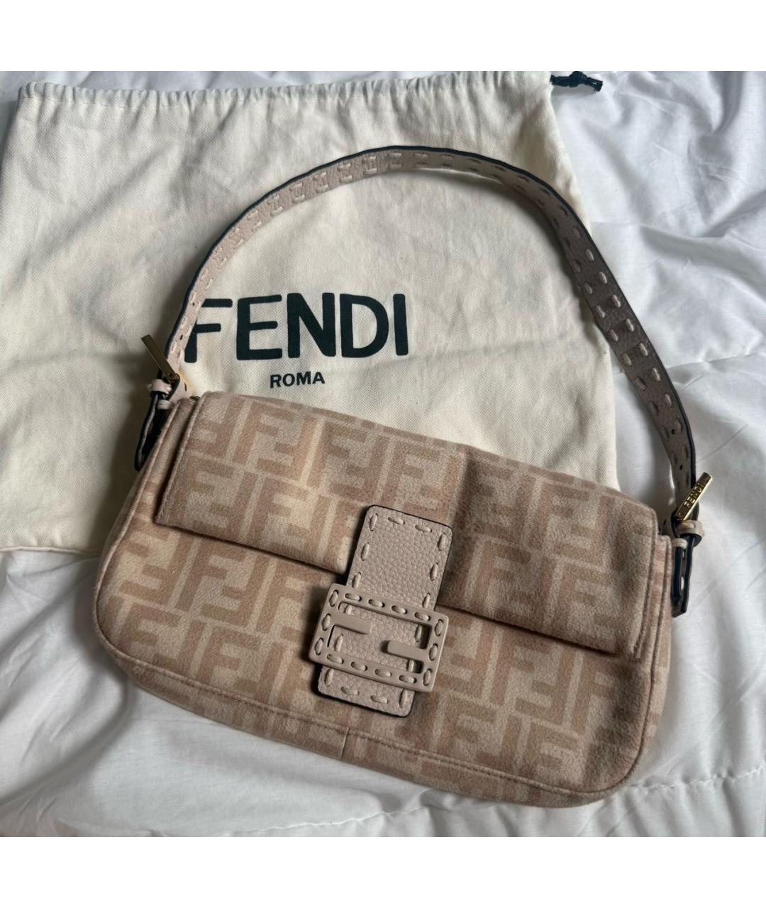 FENDI Бежевая шерстяная сумка с короткими ручками, фото 2