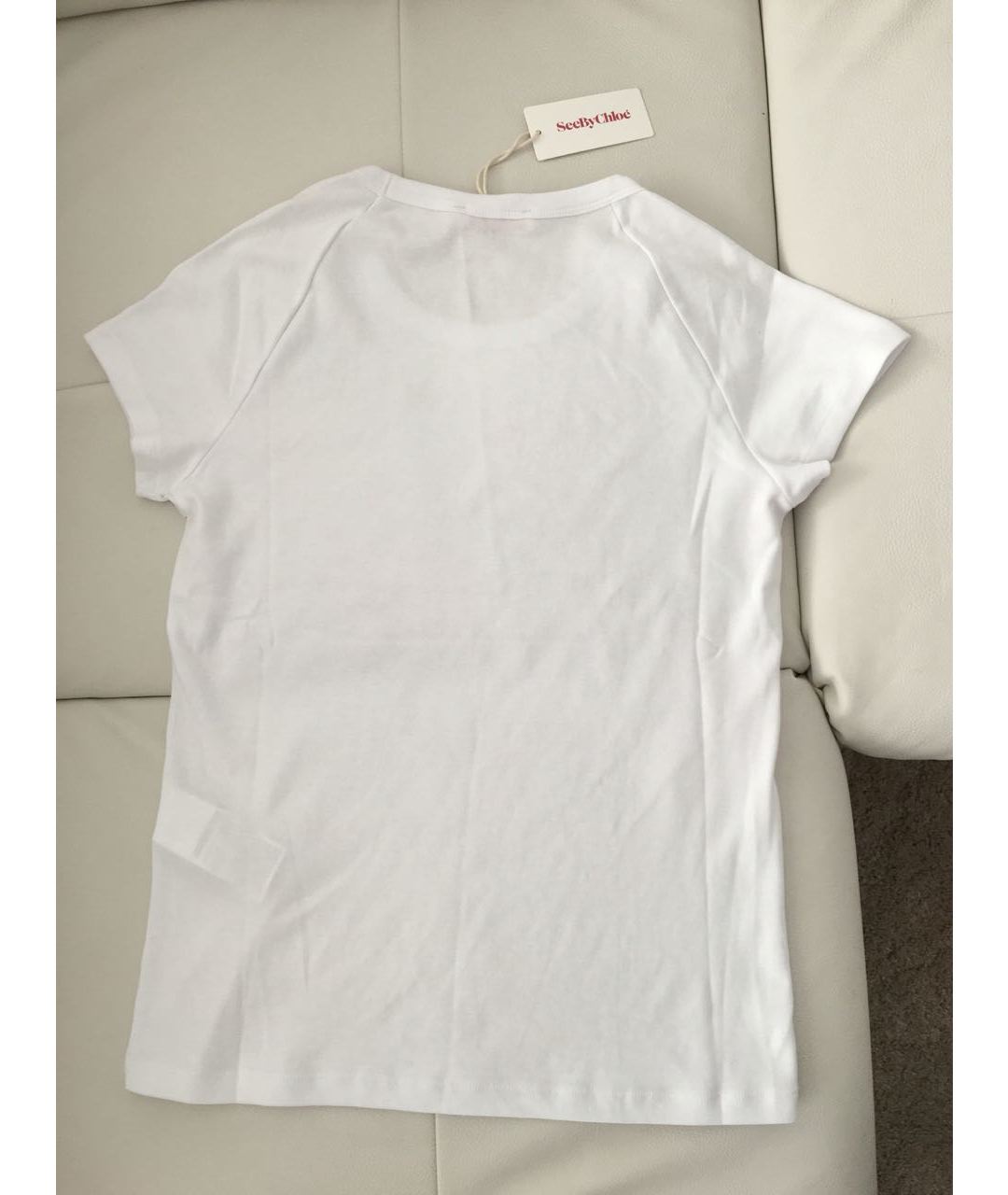 SEE BY CHLOE Белая хлопко-эластановая футболка, фото 4