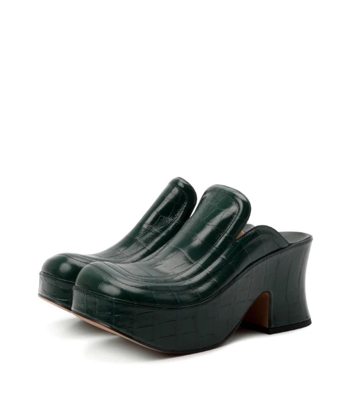 BOTTEGA VENETA Зеленые кожаные сабо, фото 2