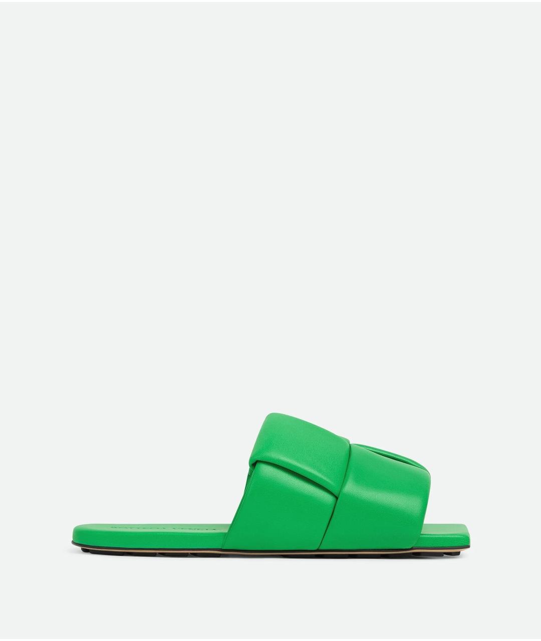 BOTTEGA VENETA Зеленые кожаные шлепанцы, фото 4