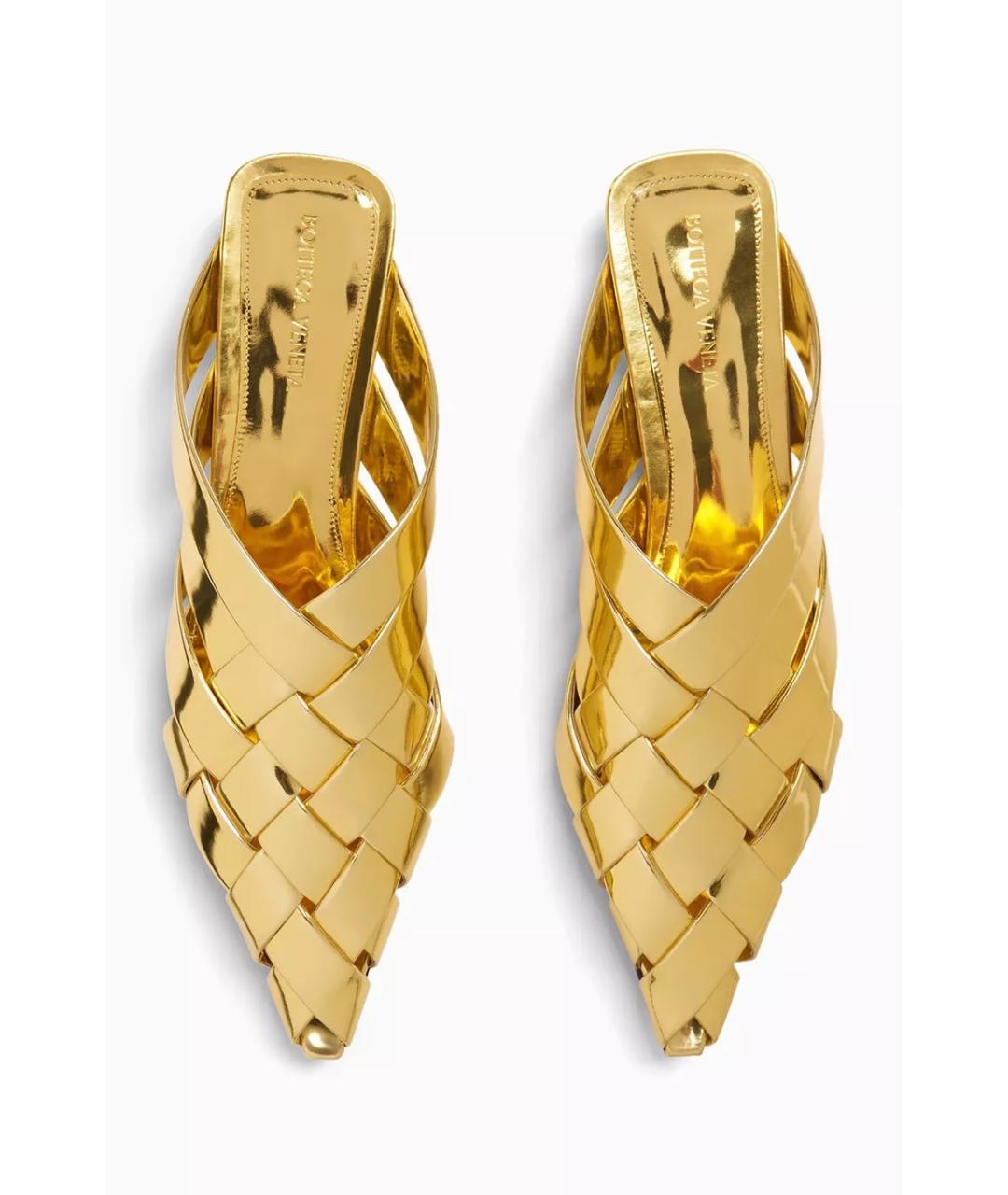 BOTTEGA VENETA Золотые кожаные сабо, фото 2