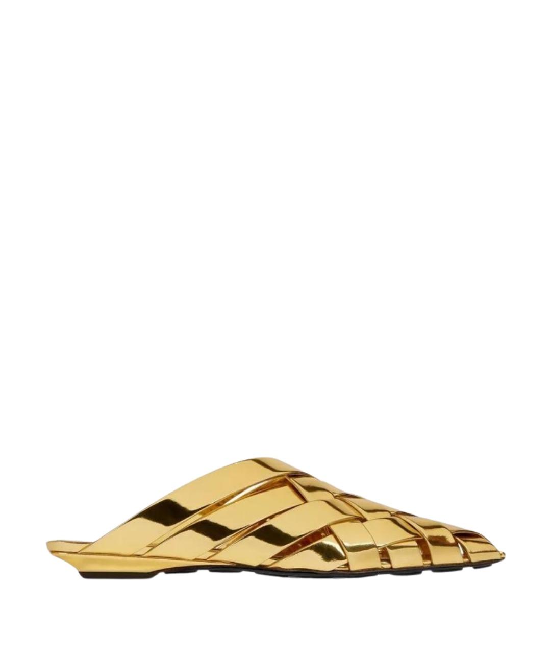 BOTTEGA VENETA Золотые кожаные сабо, фото 1