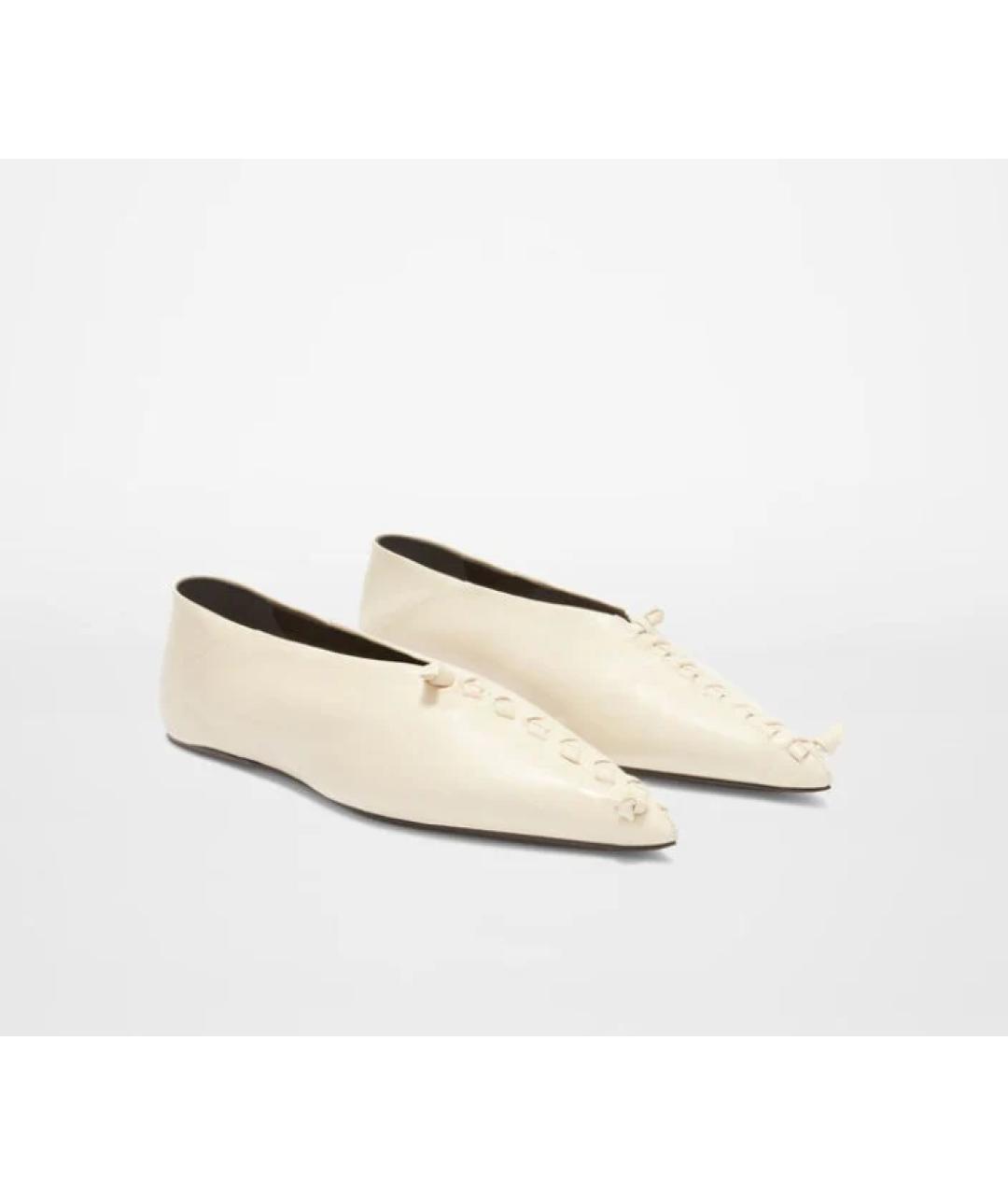 JIL SANDER Бежевые кожаные балетки, фото 2