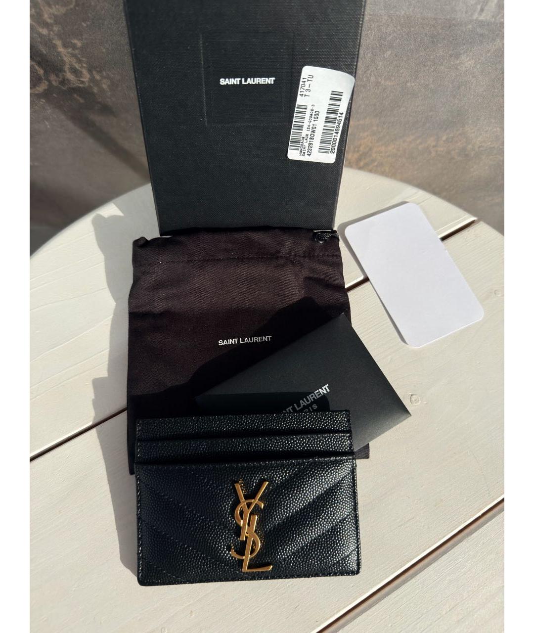 SAINT LAURENT Черный кожаный кардхолдер, фото 2