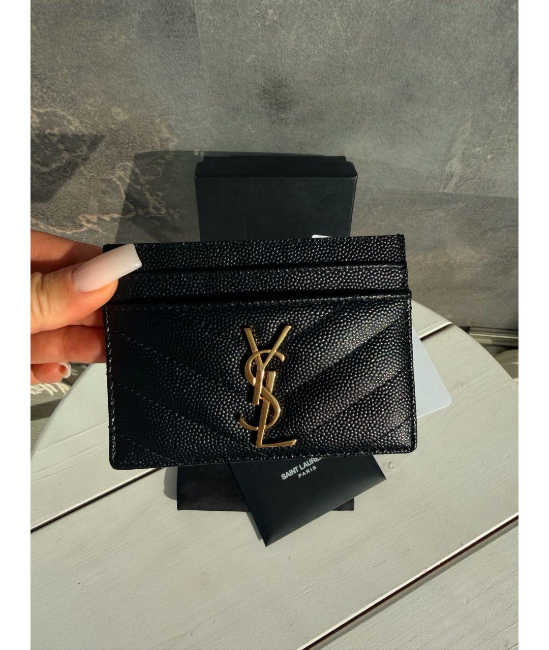 SAINT LAURENT Черный кожаный кардхолдер, фото 4