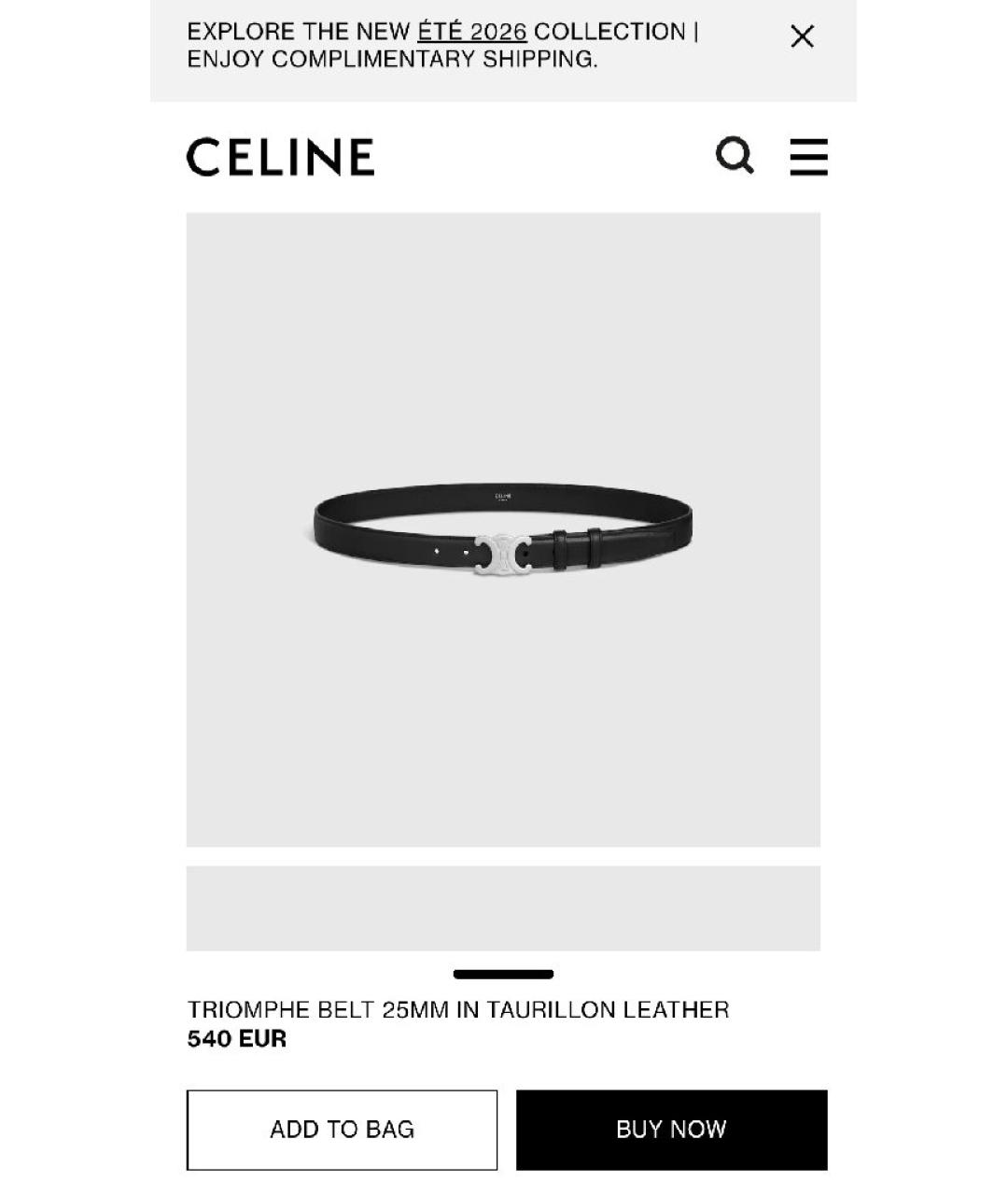 CELINE Черный кожаный ремень, фото 5