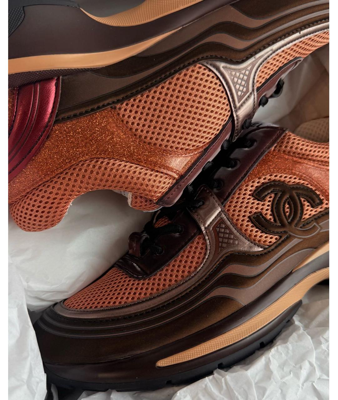 CHANEL Оранжевые текстильные кроссовки, фото 4