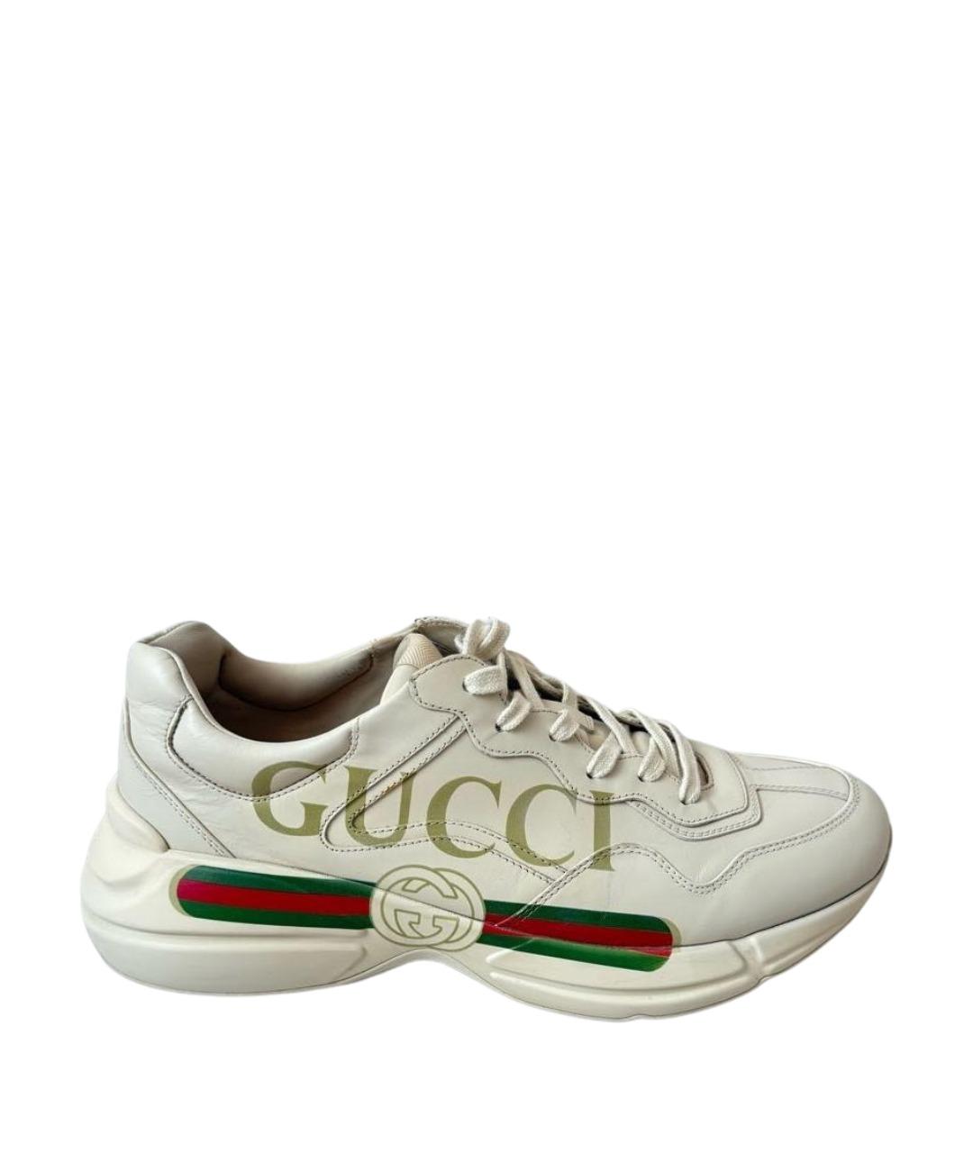 GUCCI Бежевые кожаные низкие кроссовки / кеды, фото 1