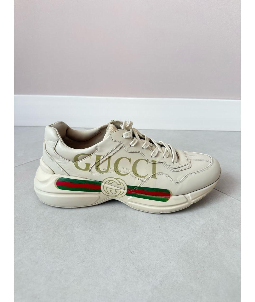 GUCCI Бежевые кожаные низкие кроссовки / кеды, фото 9